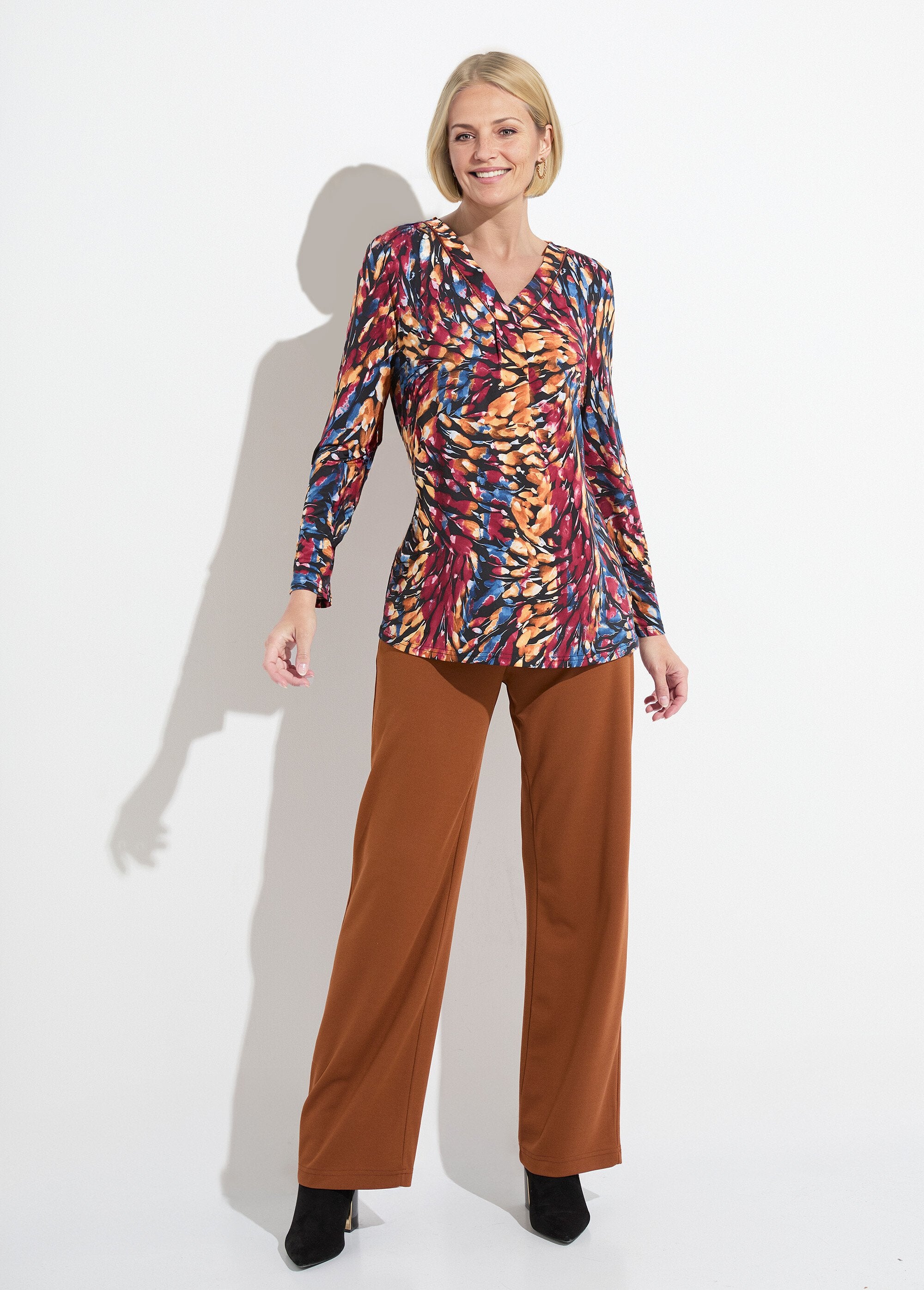 Los_T-shirt_met_V-hals_en_lange_mouwen_Bordeaux_et_miel_SF1_slim