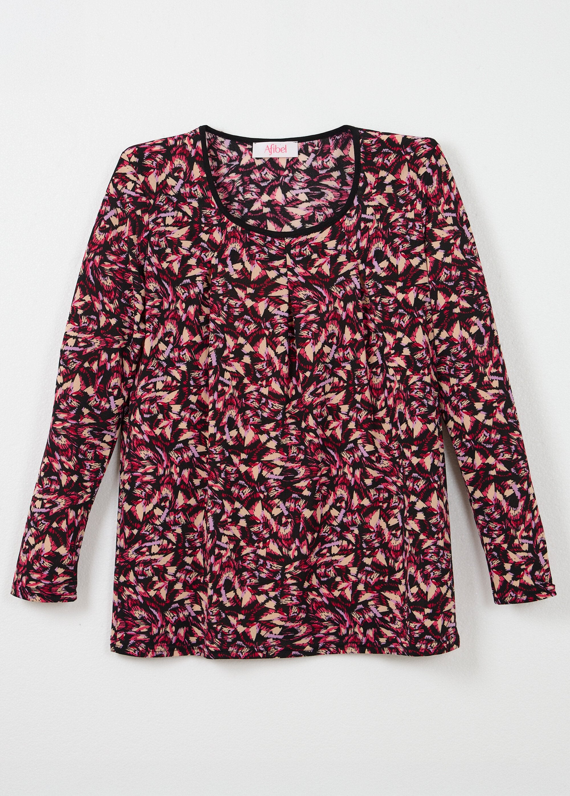 Lang,_los_T-shirt_met_grafische_print_Rose_et_beige_AP1_slim