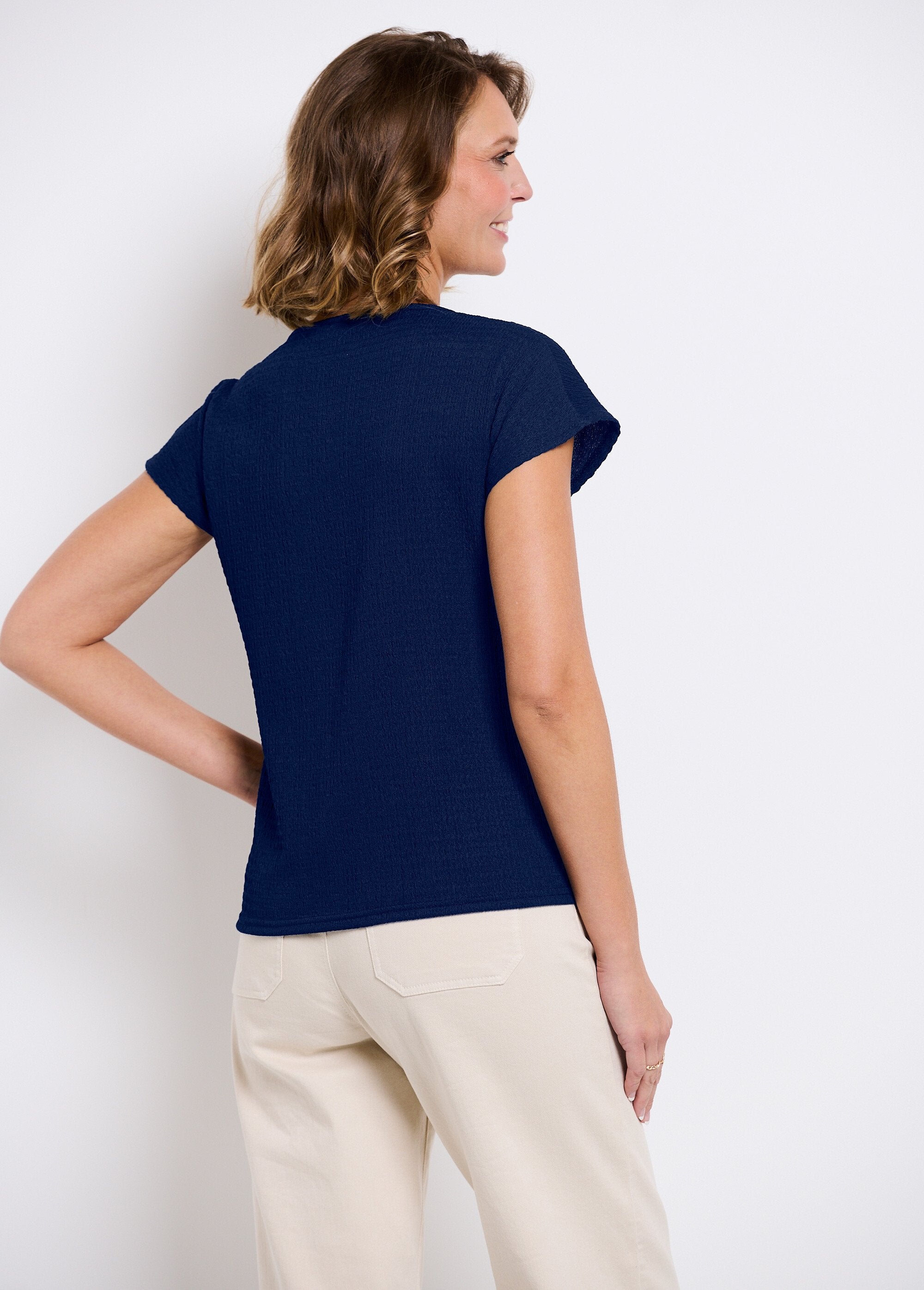 T-shirt_met_korte_mouwen,_effen_of_met_bloemenprint_Uni_marine_DO1_slim