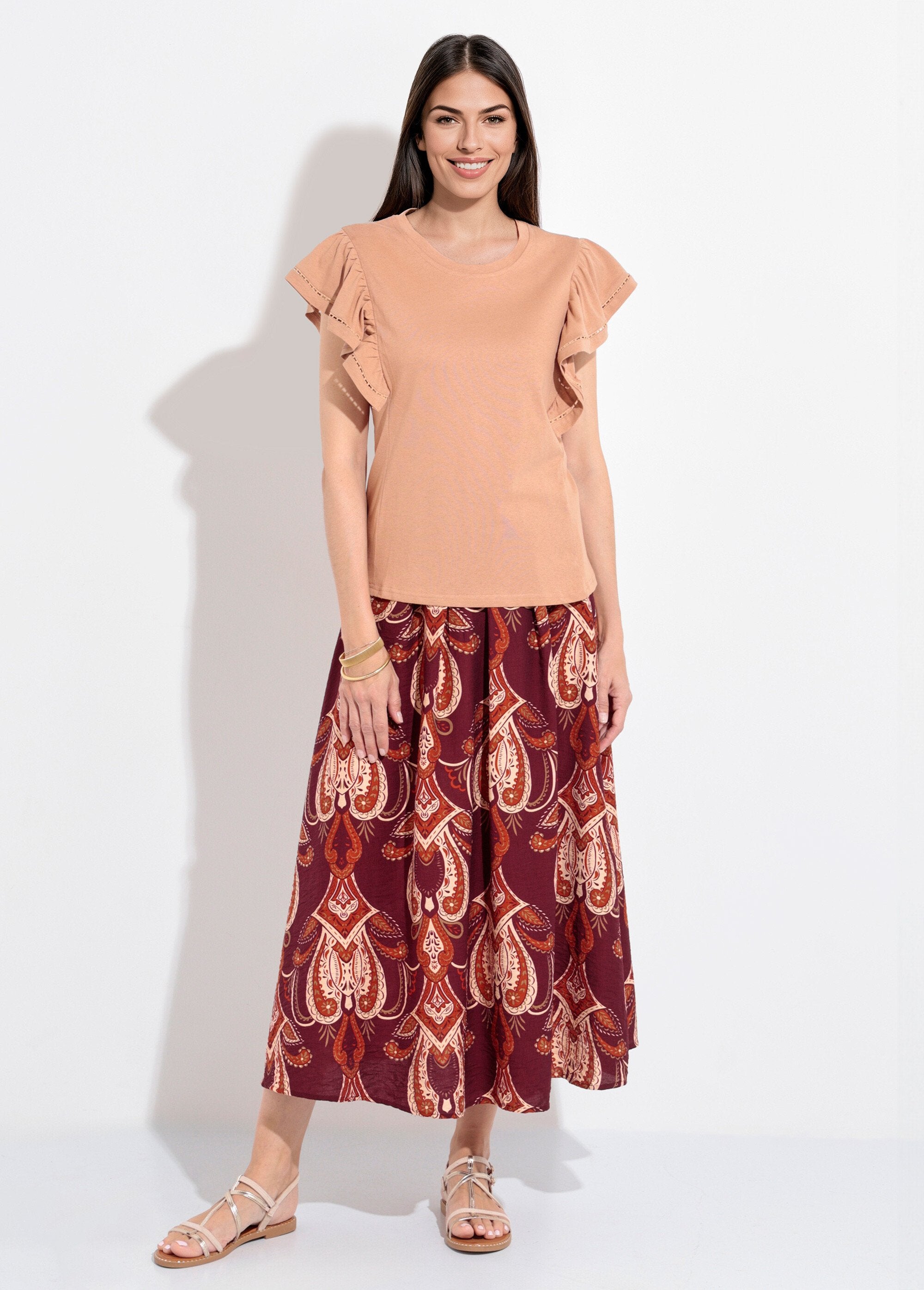 Opengewerkt_T-shirt_met_korte_mouwen_en_ruches_Camel_SF1_slim