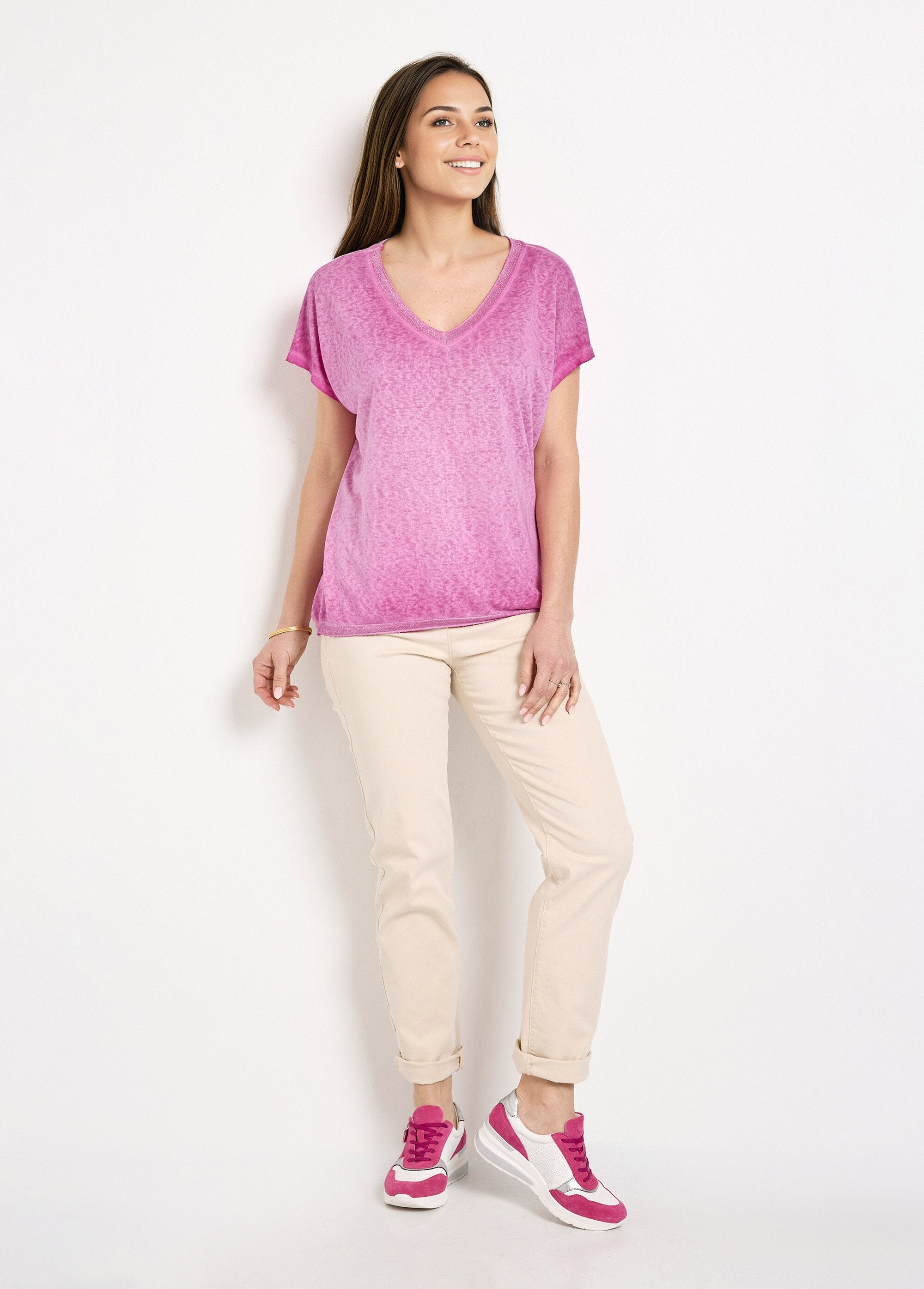 Gevlamd_kimono_mouw_T-shirt_Fuchsia_SF1_slim