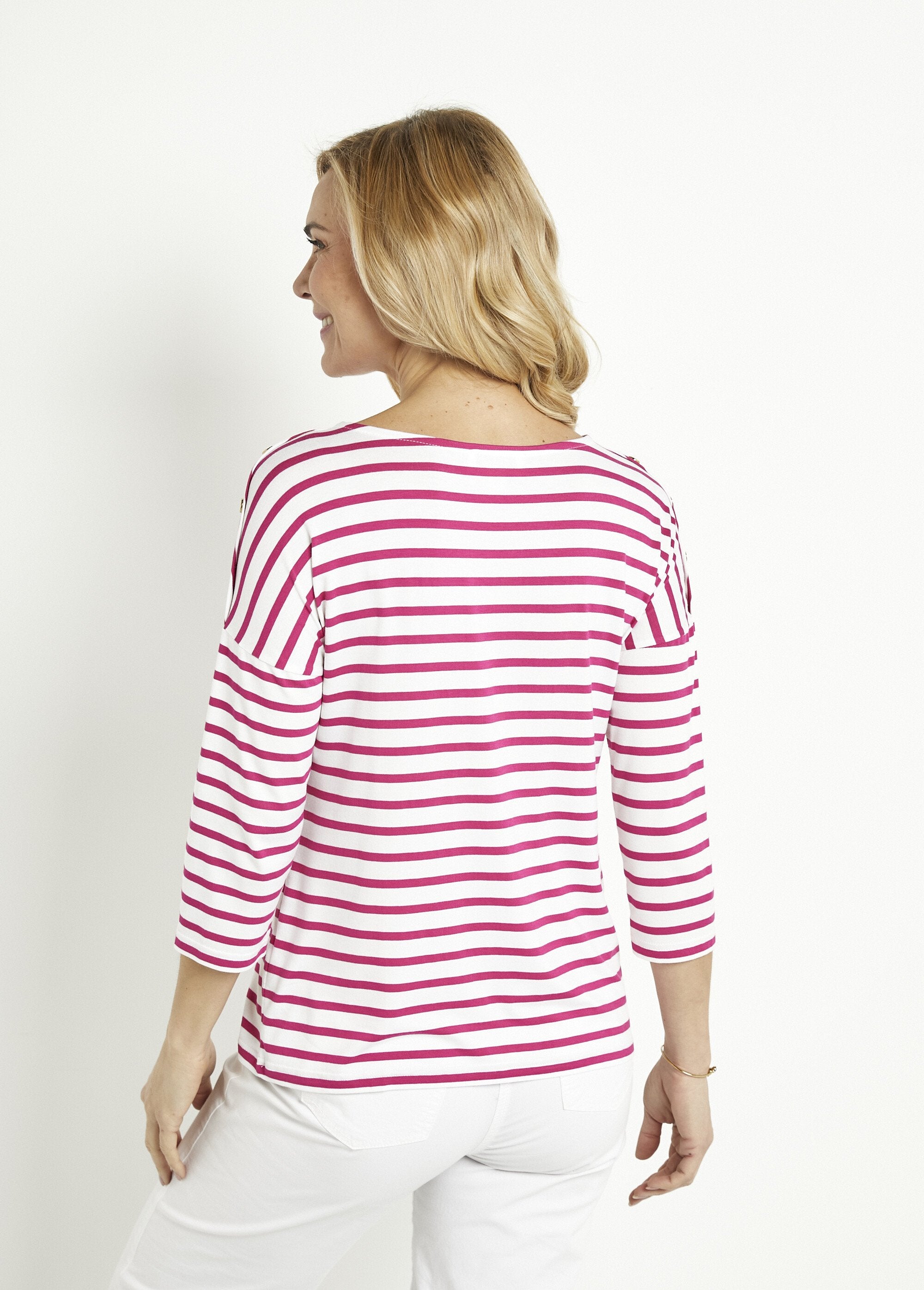 Gestreept_matrozen_T-shirt_met_korte_mouwen_Blanc_et_fuchsia_DO1_slim
