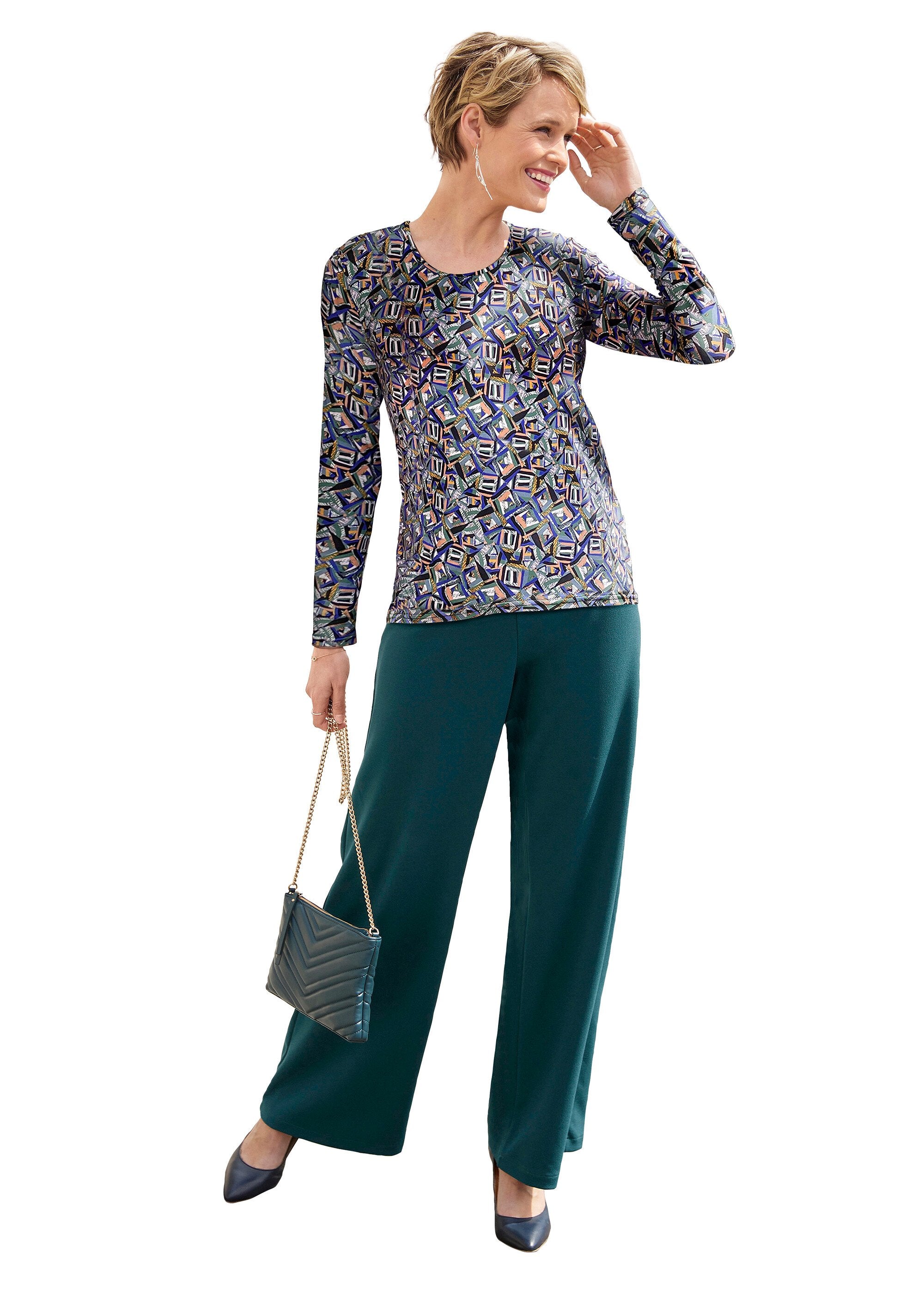 Bedrukt_lang_T-shirt_van_zacht_breisel_Noir_et_vert_SF1_slim