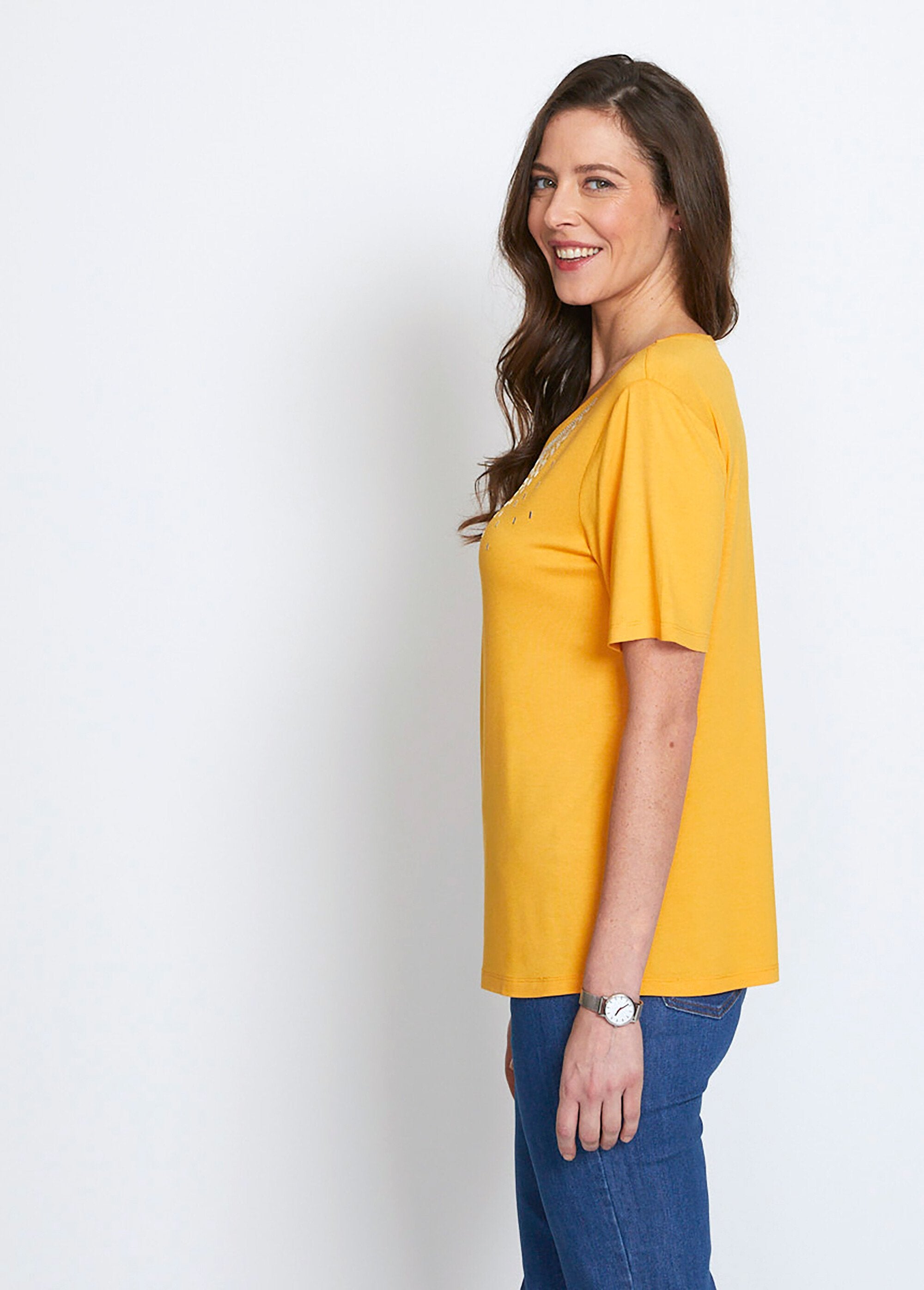 T-shirt_van_jersey_met_strass_Jaune_GA1_slim
