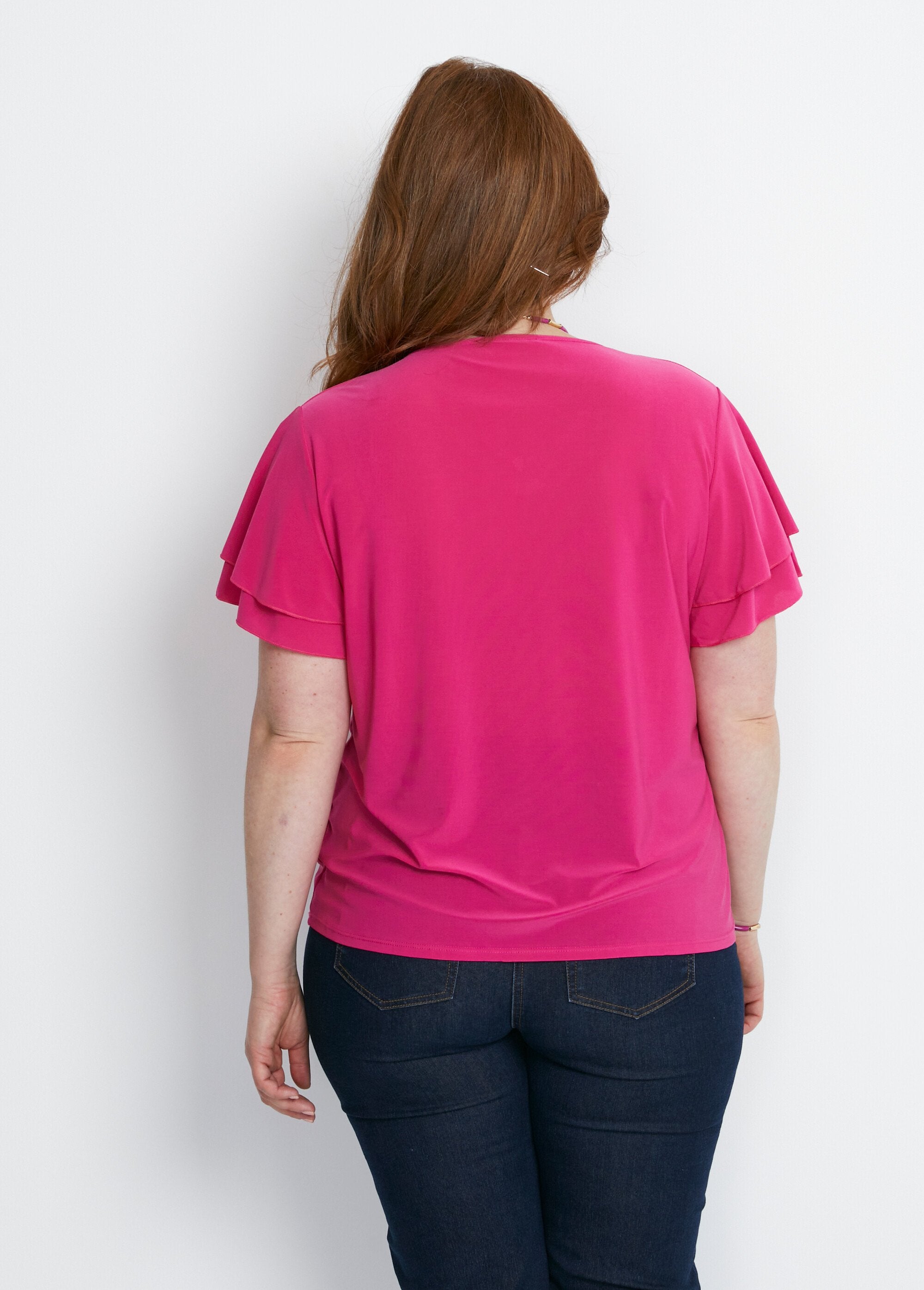T-shirt_met_korte_mouwen_en_ruches_Effen_fuchsia_DO1_curvy