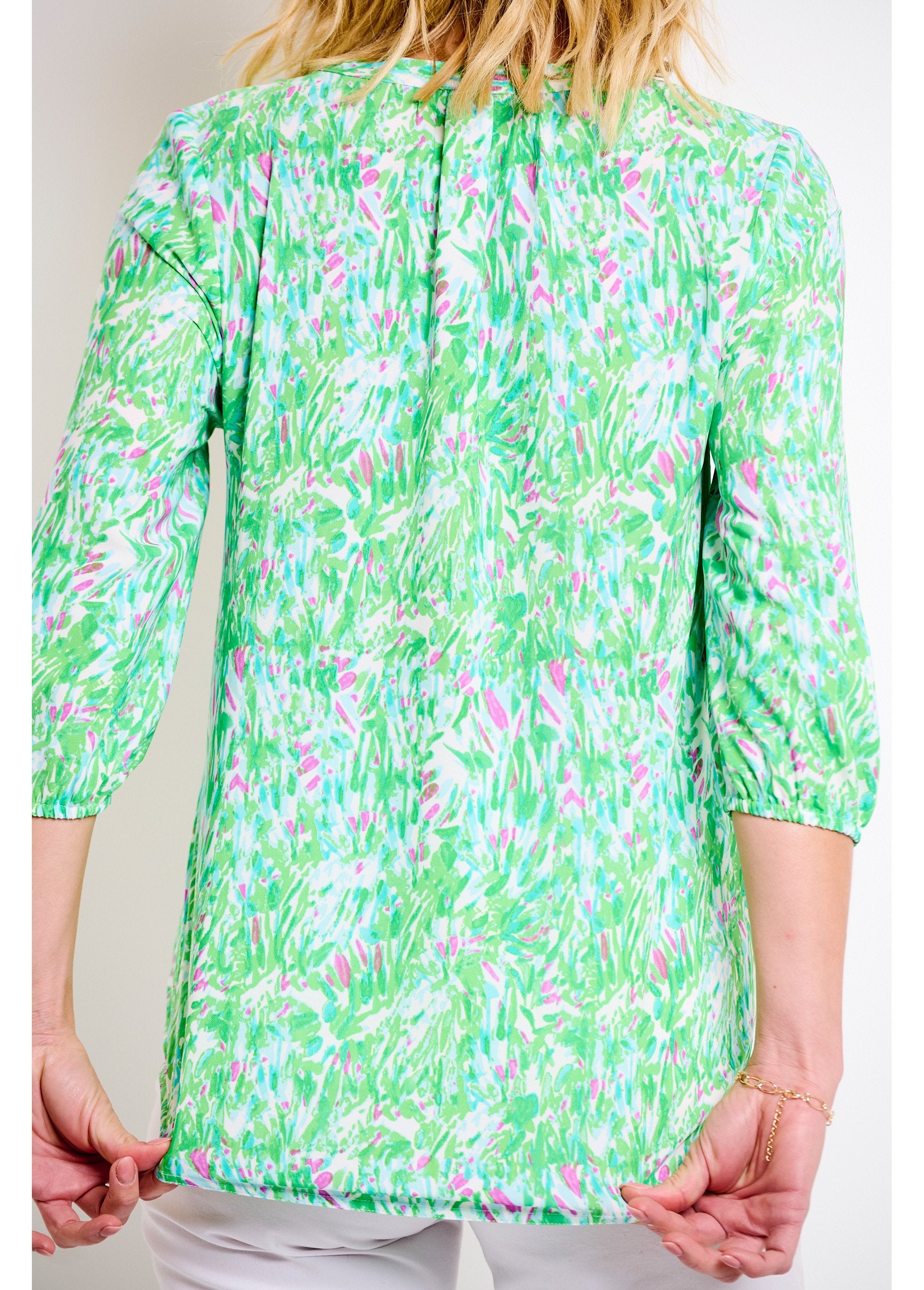 Lange_bedrukte_losvallende_tuniek_met_3/4_mouwen_Imprime_vert_DO2_slim