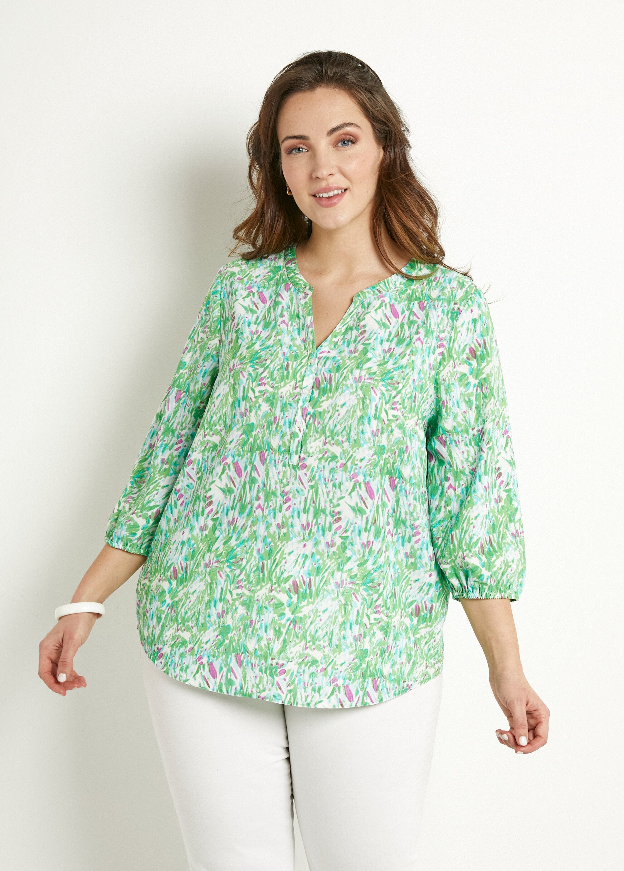 Lange_bedrukte_losvallende_tuniek_met_3/4_mouwen_Imprime_vert_FA1_curvy