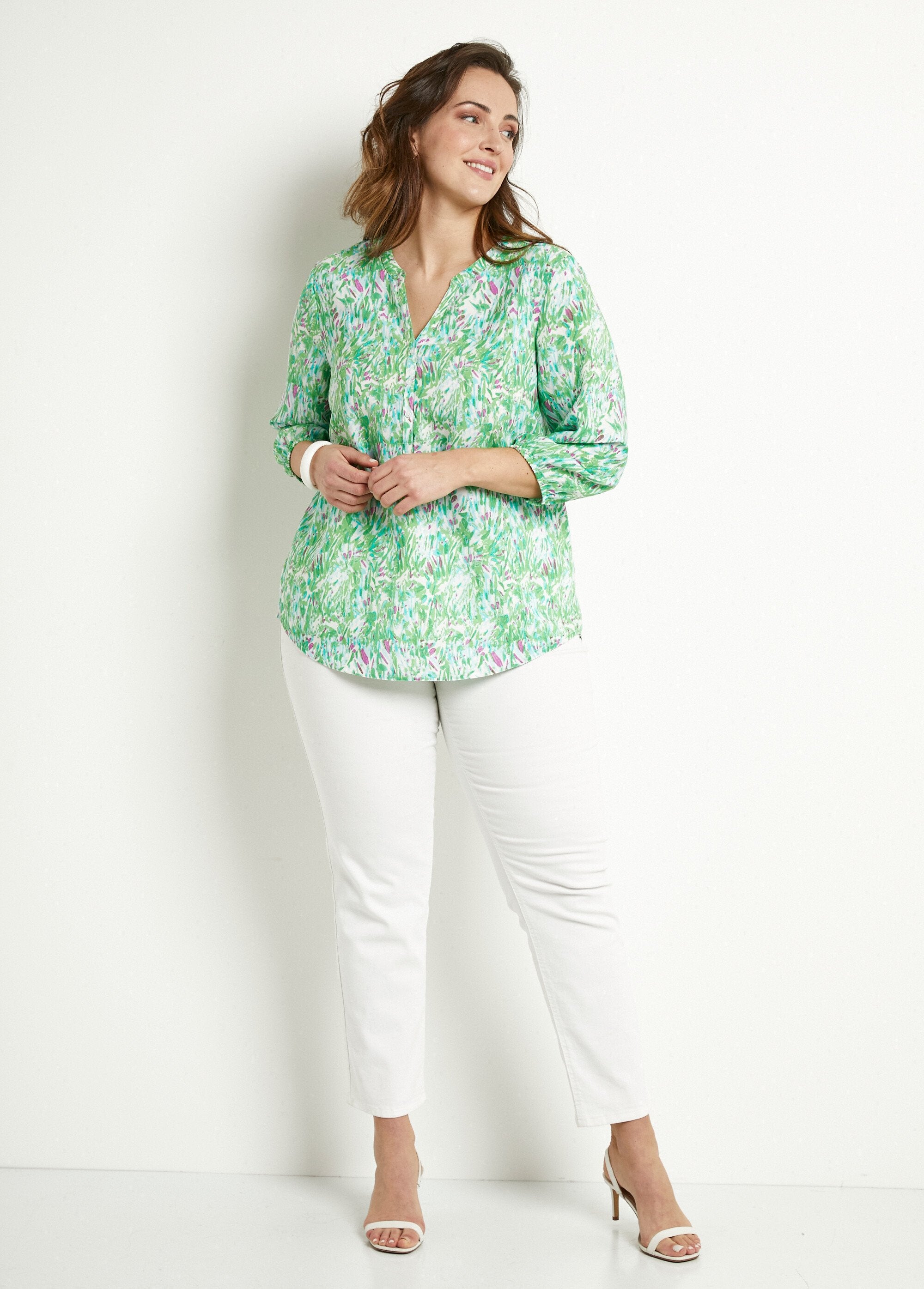 Lange_bedrukte_losvallende_tuniek_met_3/4_mouwen_Imprime_vert_SF1_curvy