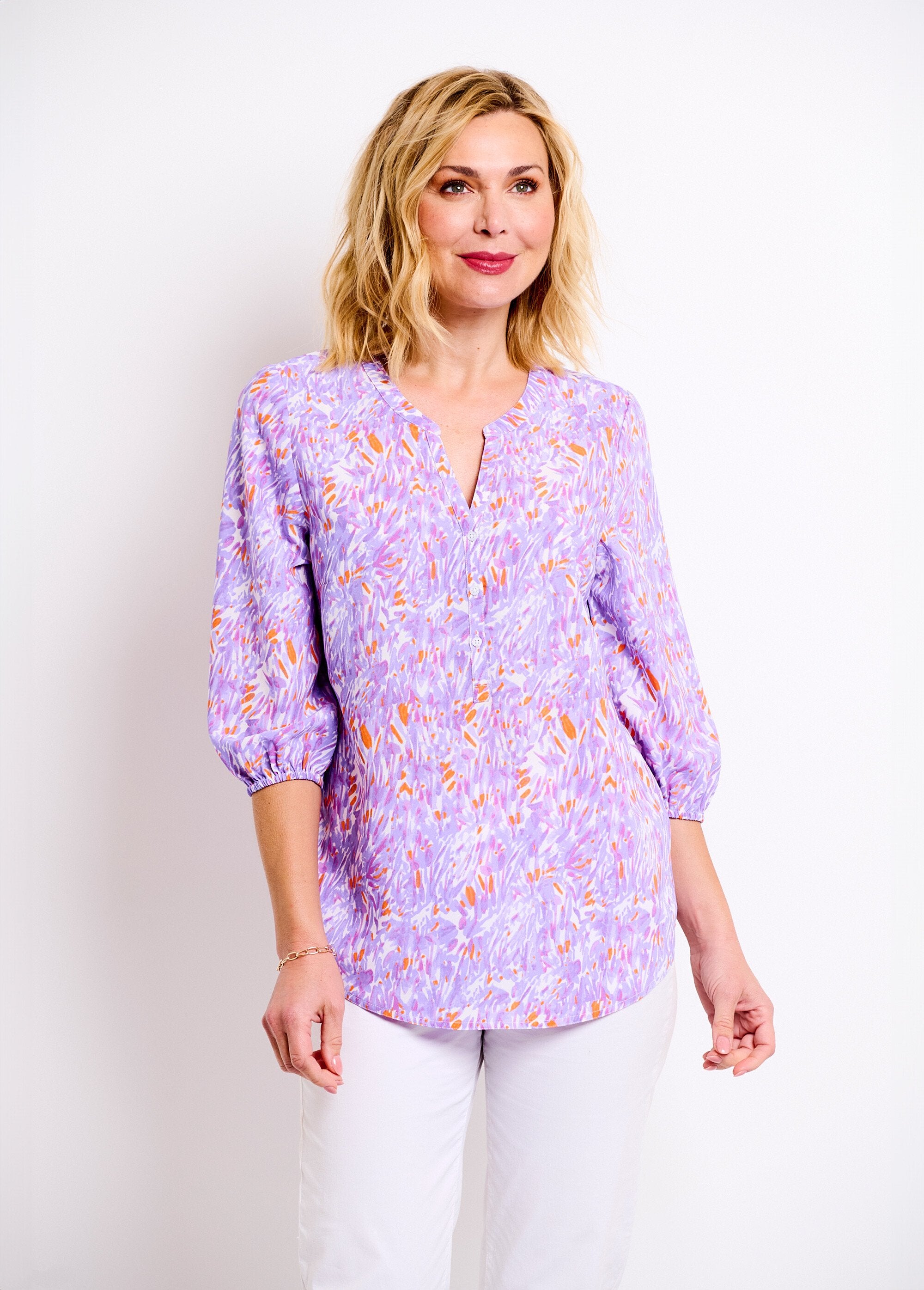Lange_bedrukte_losvallende_tuniek_met_3/4_mouwen_Imprime_violet_FA1_slim