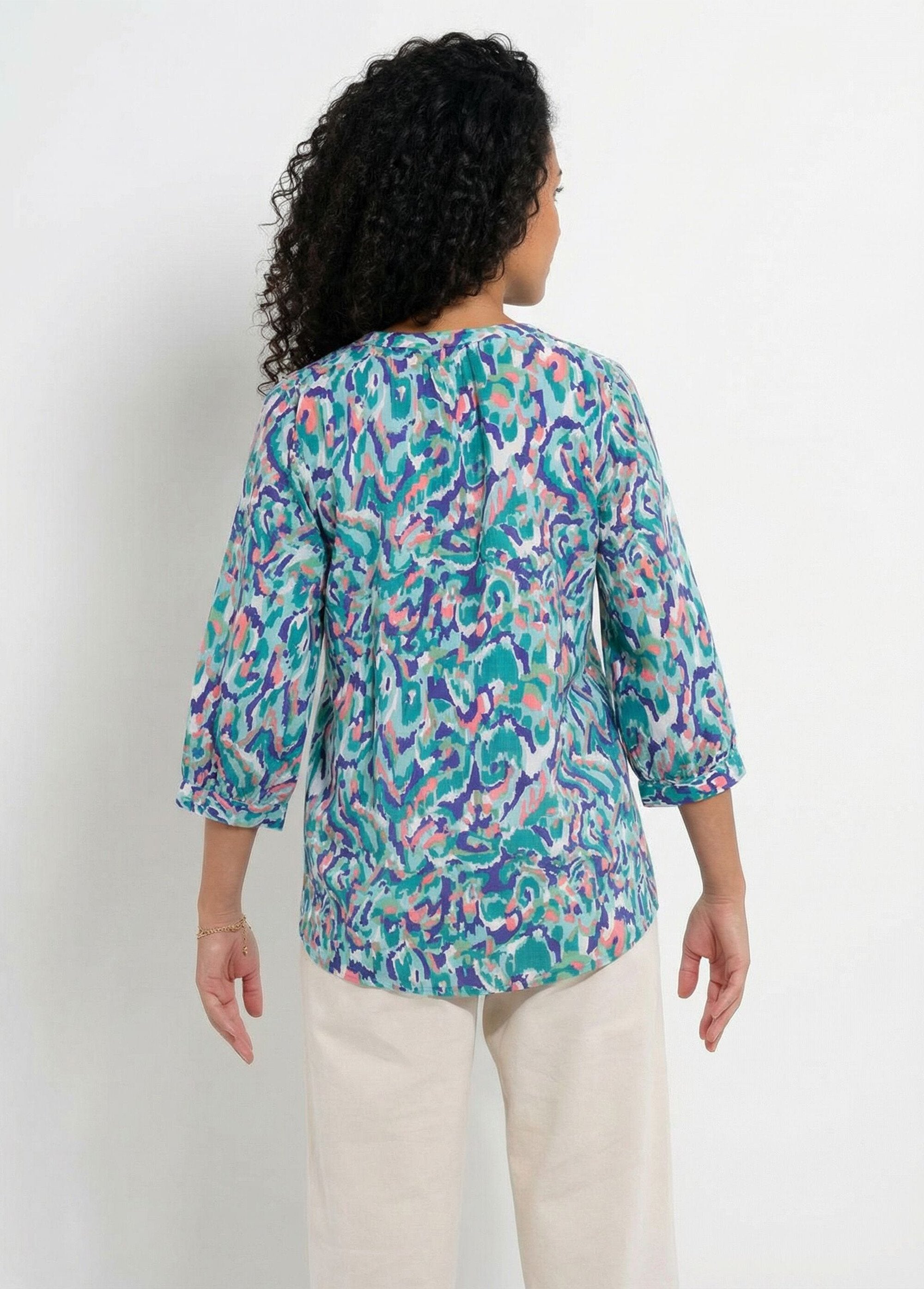 Losse_lange_bedrukte_tuniek_met_3/4_mouwen_Imprime_vert_DO1_slim