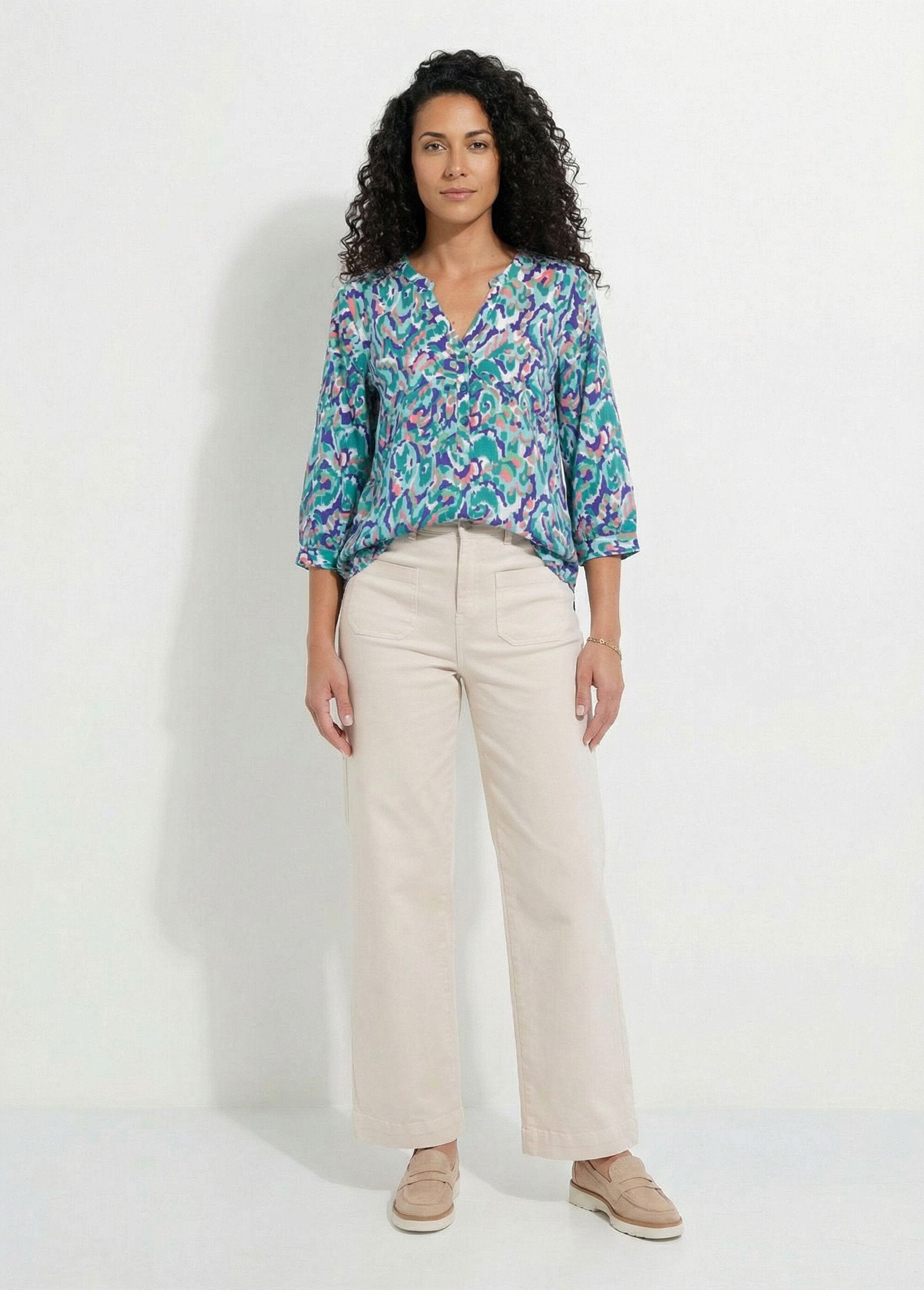 Losse_lange_bedrukte_tuniek_met_3/4_mouwen_Imprime_vert_SF1_slim