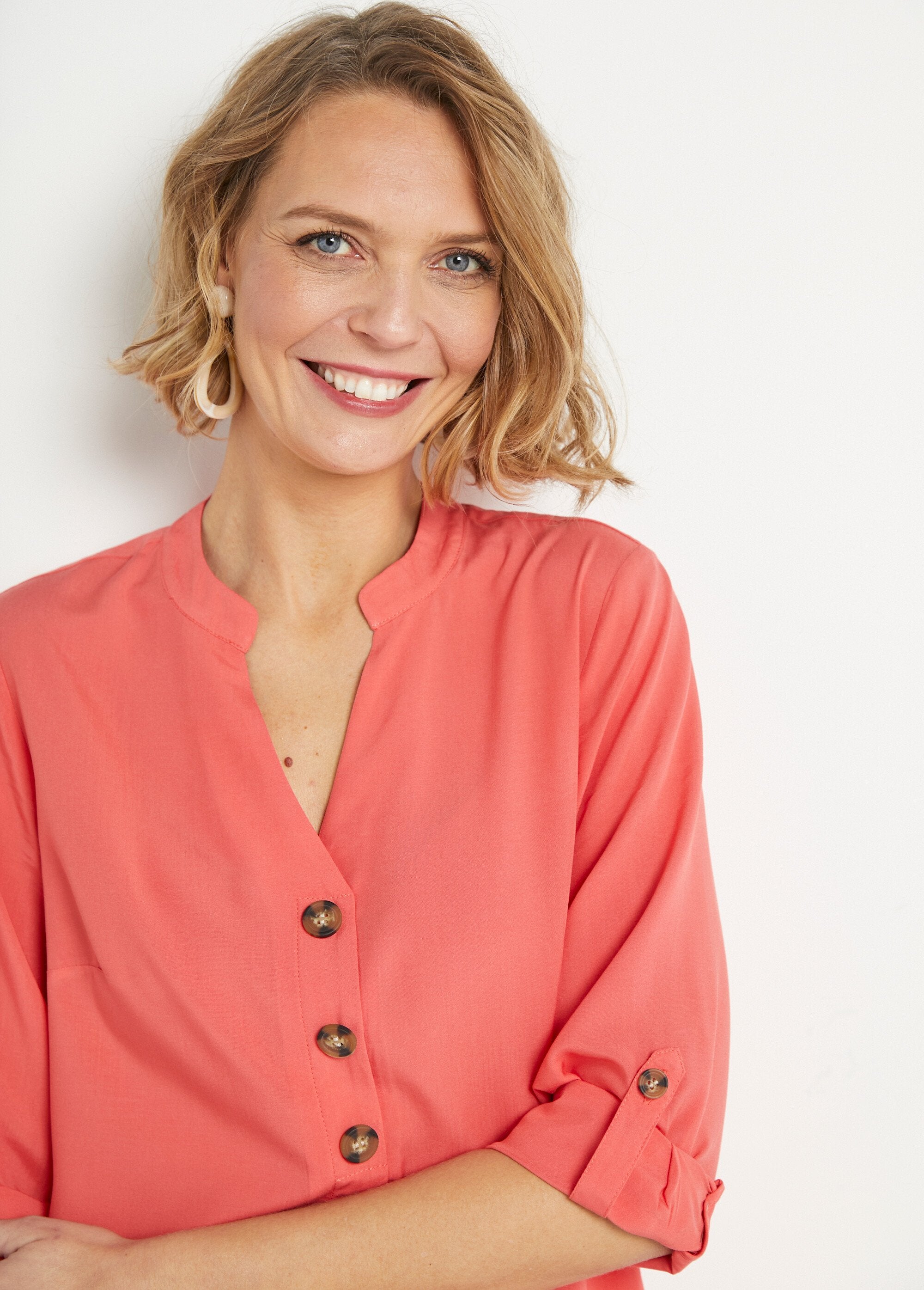 Lange_losvallende_tuniek_met_3/4_mouwen_Corail_DE1_slim