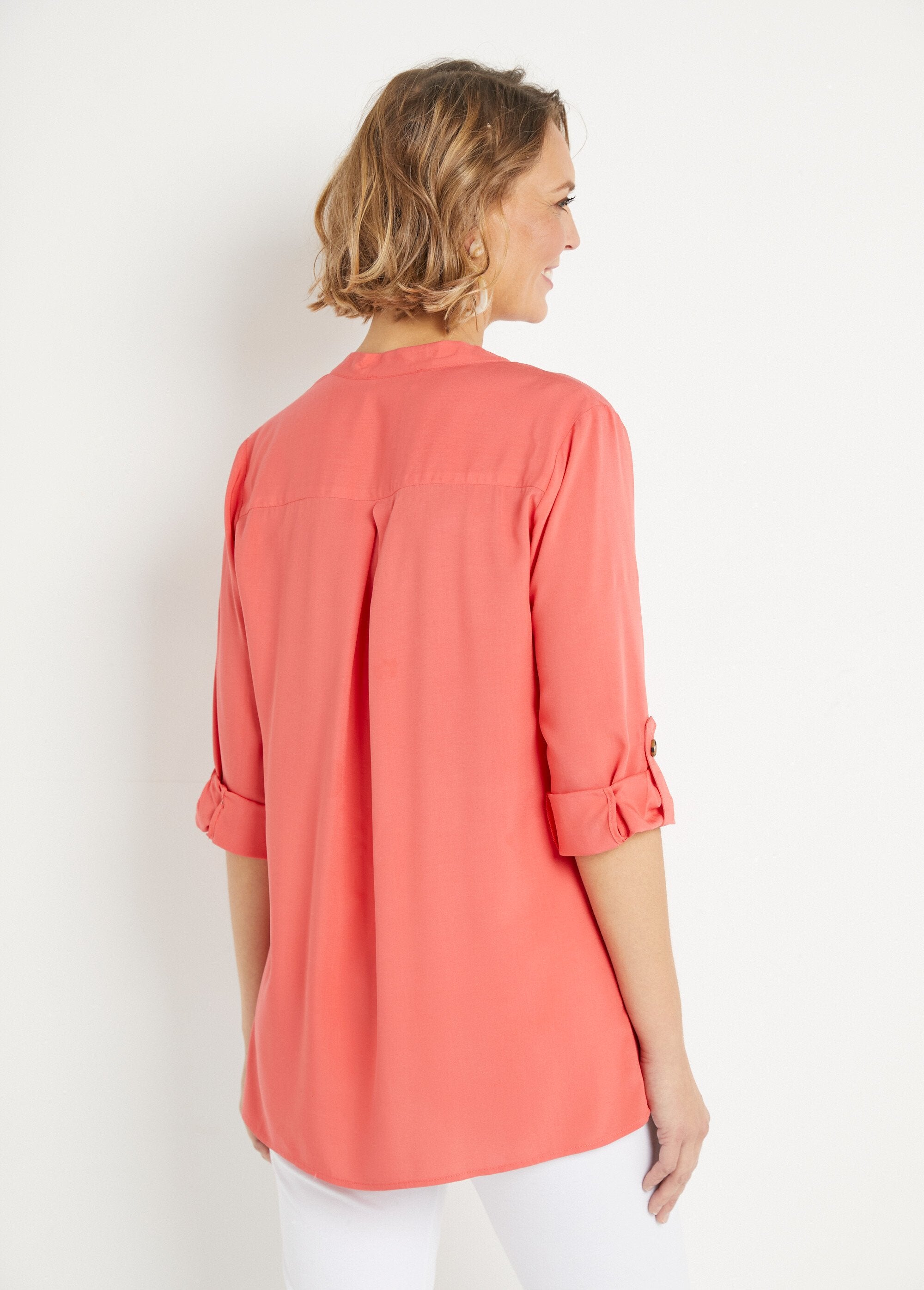 Lange_losvallende_tuniek_met_3/4_mouwen_Corail_DO1_slim