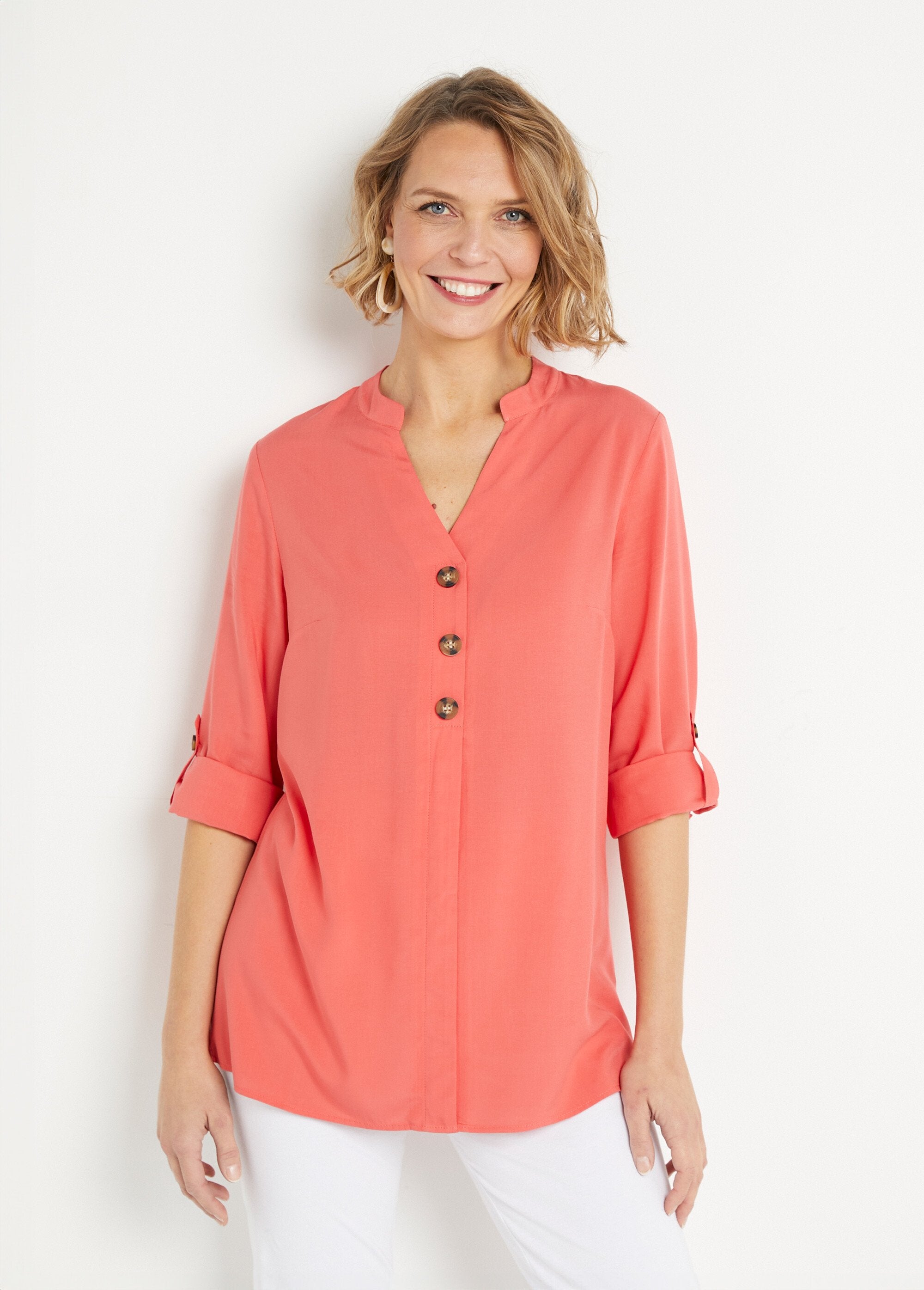 Lange_losvallende_tuniek_met_3/4_mouwen_Corail_FA1_slim