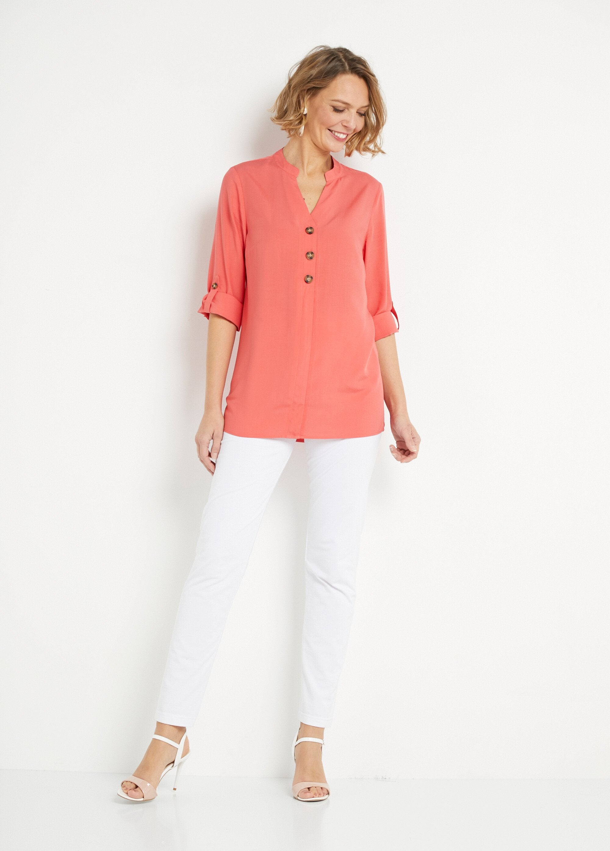 Lange_losvallende_tuniek_met_3/4_mouwen_Corail_SF1_slim