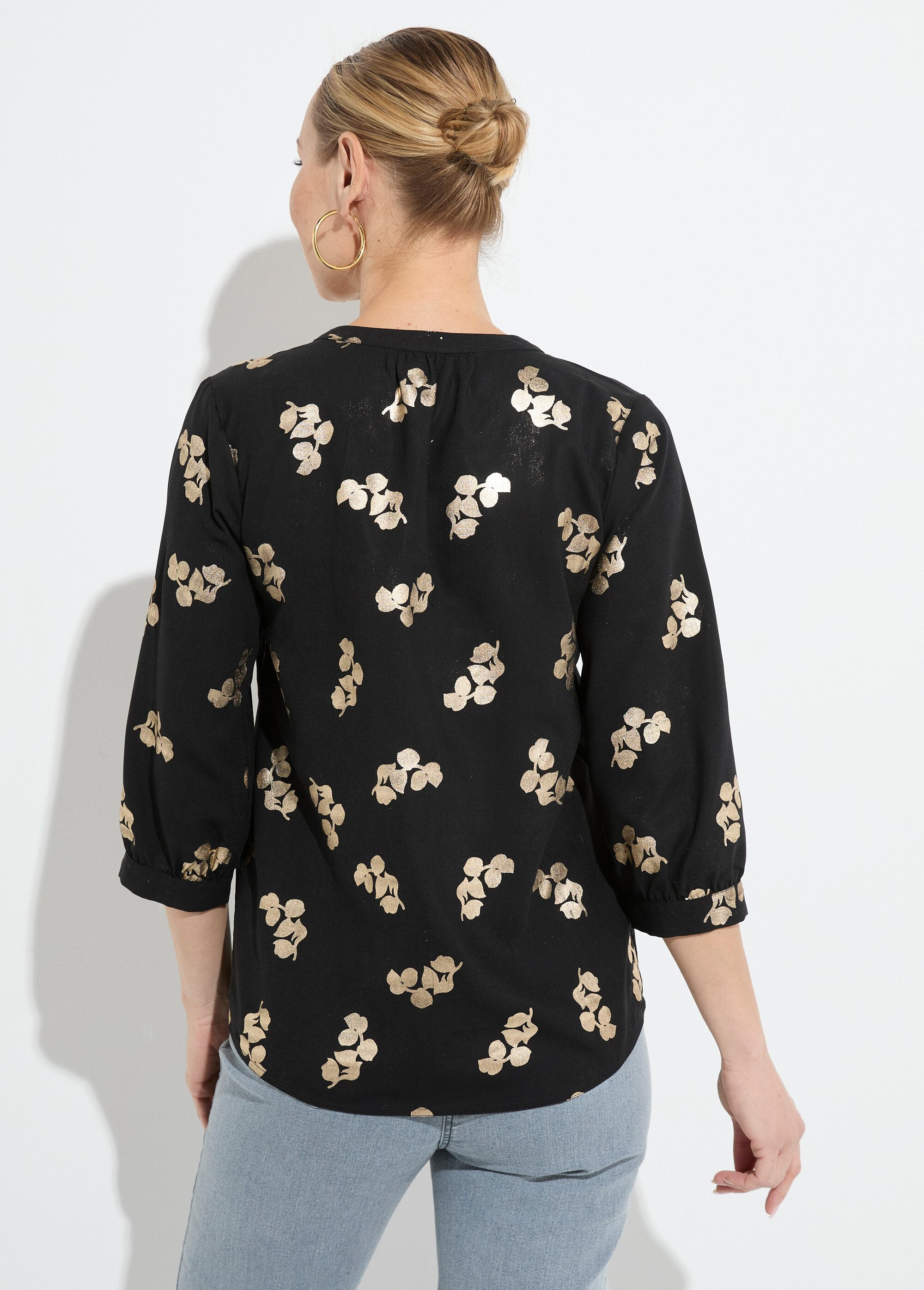 Losvallende_tuniek_met_knoopsluiting,_3/4_mouwen_Noir_DO1_slim