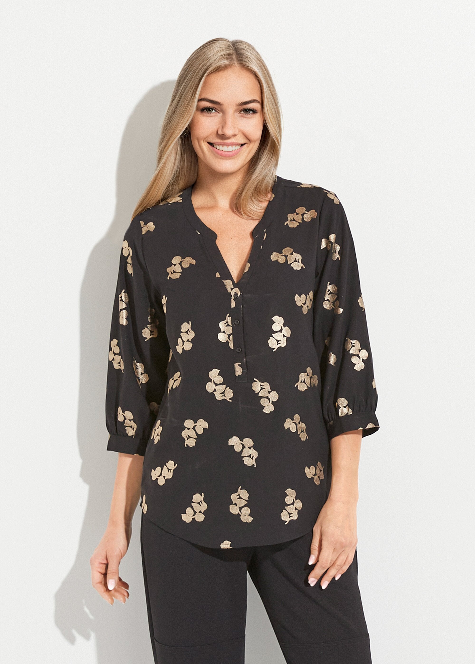 Losvallende_tuniek_met_knoopsluiting,_3/4_mouwen_Noir_FA1_slim