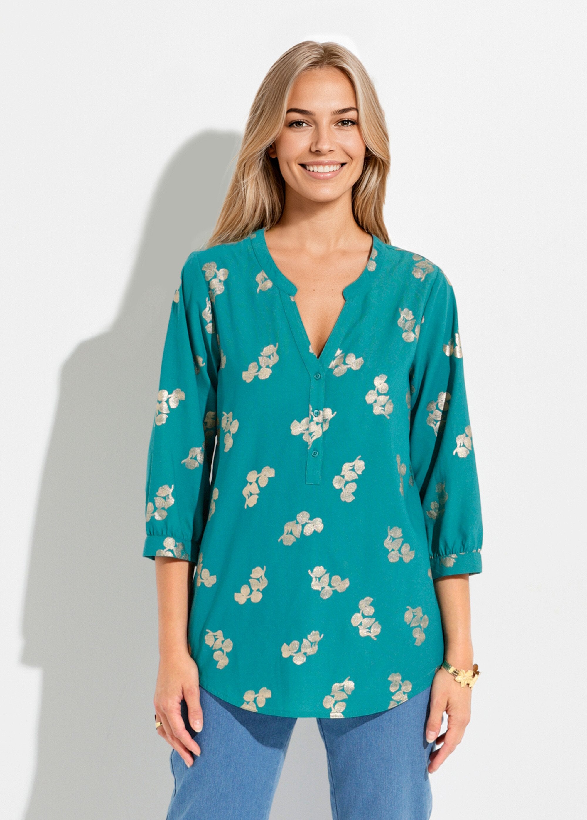 Losvallende_tuniek_met_knoopsluiting,_3/4_mouwen_Vert_FA1_slim