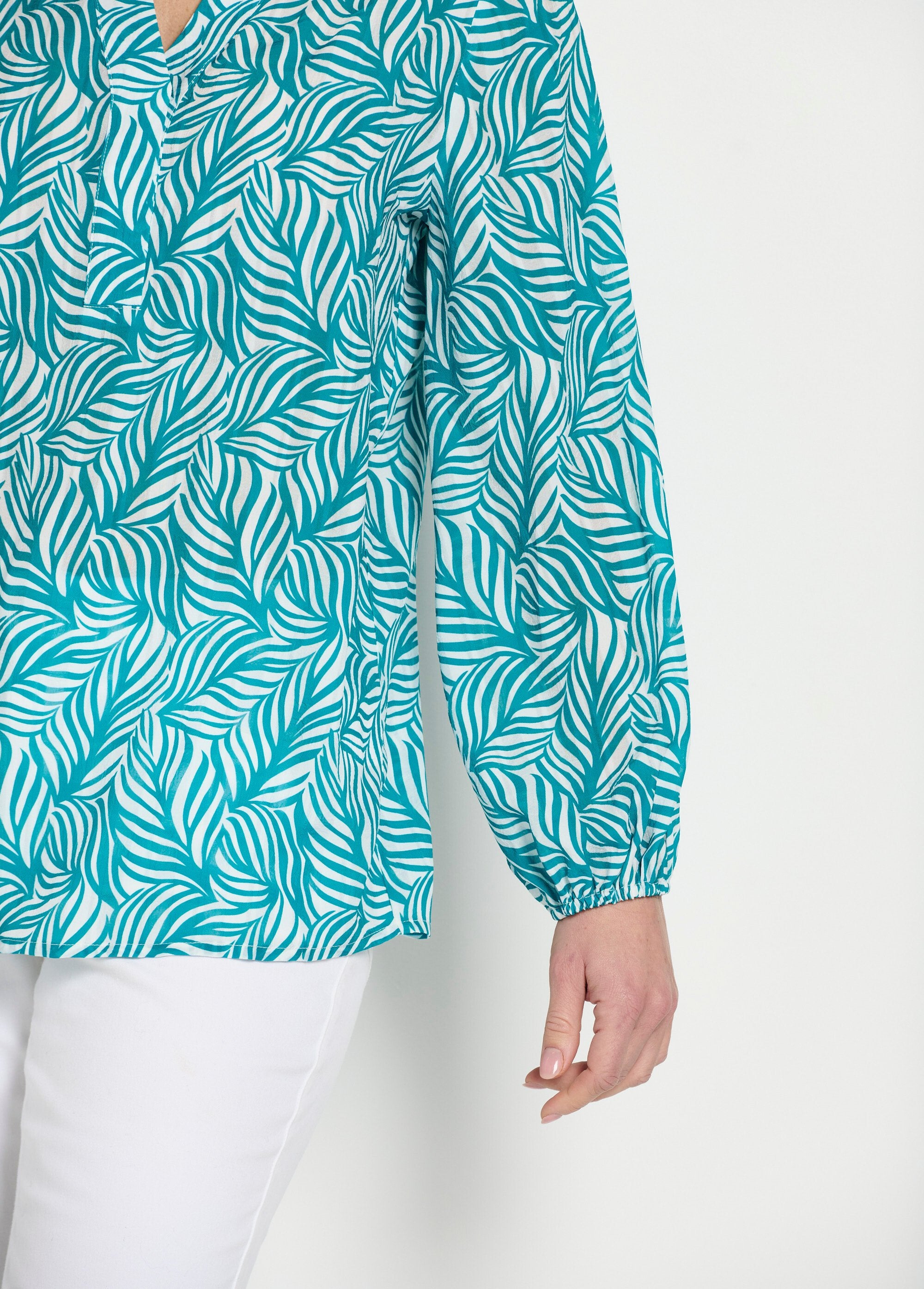 Lange_tuniek_met_knopen,_3/4_mouwen_Vert_et_blanc_DE2_slim