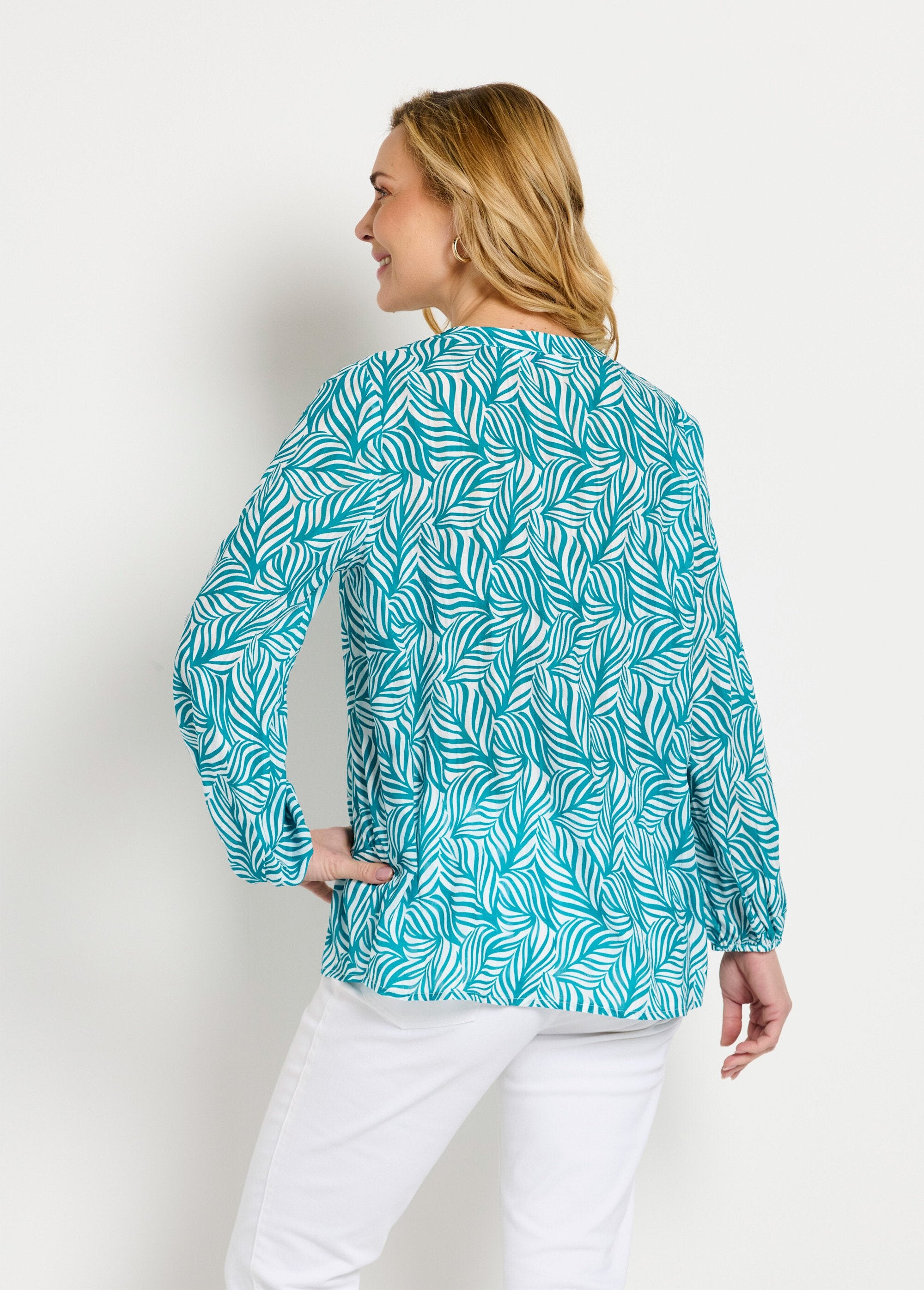 Lange_tuniek_met_knopen,_3/4_mouwen_Vert_et_blanc_DO1_slim