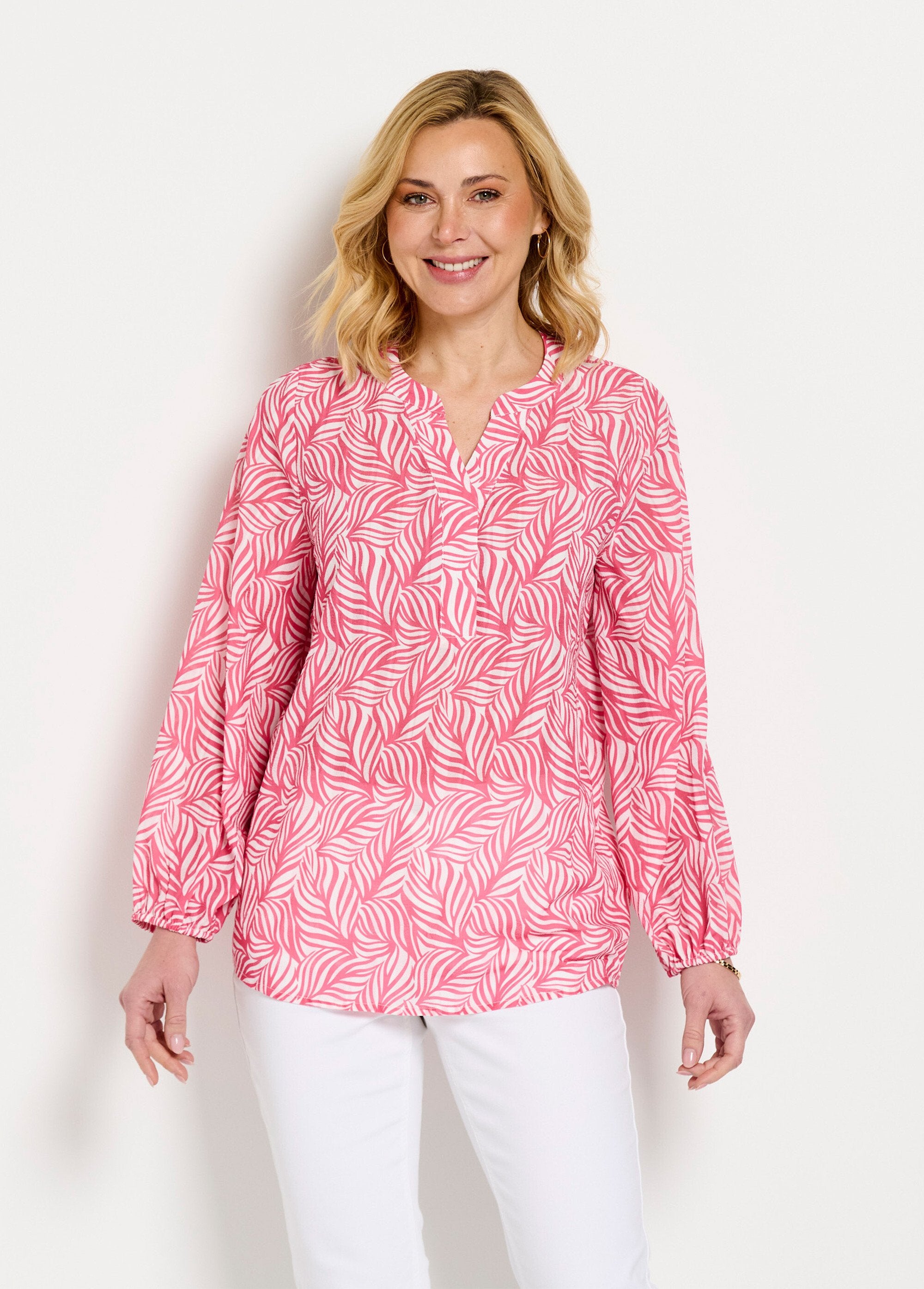 Lange_tuniek_met_knopen,_3/4_mouwen_Rose_et_blanc_FA1_slim