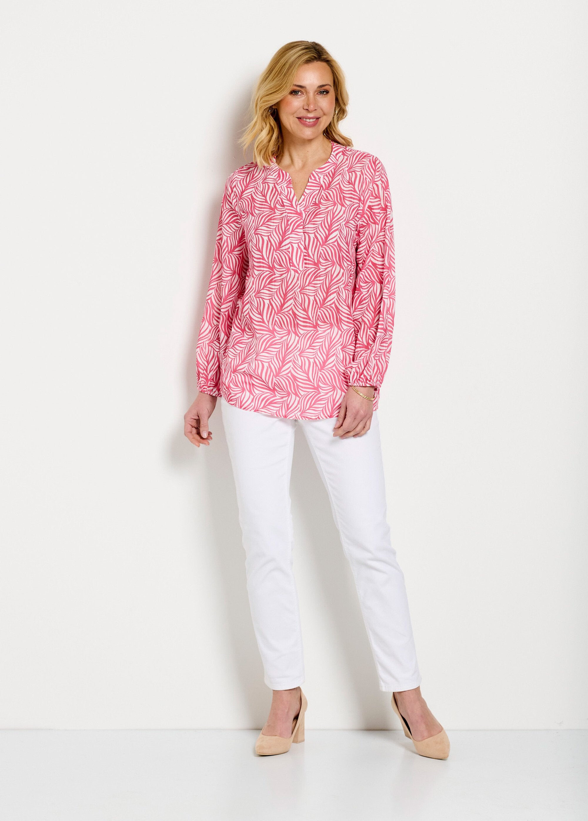 Lange_tuniek_met_knopen,_3/4_mouwen_Rose_et_blanc_SF1_slim