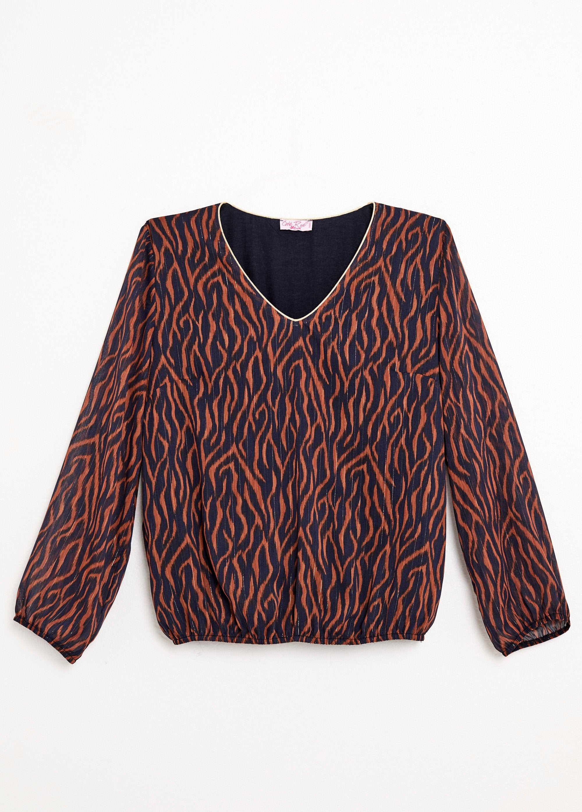 Bedrukte_voile_tuniek_met_V-hals_en_voering_Imprime_marine_AP1_slim