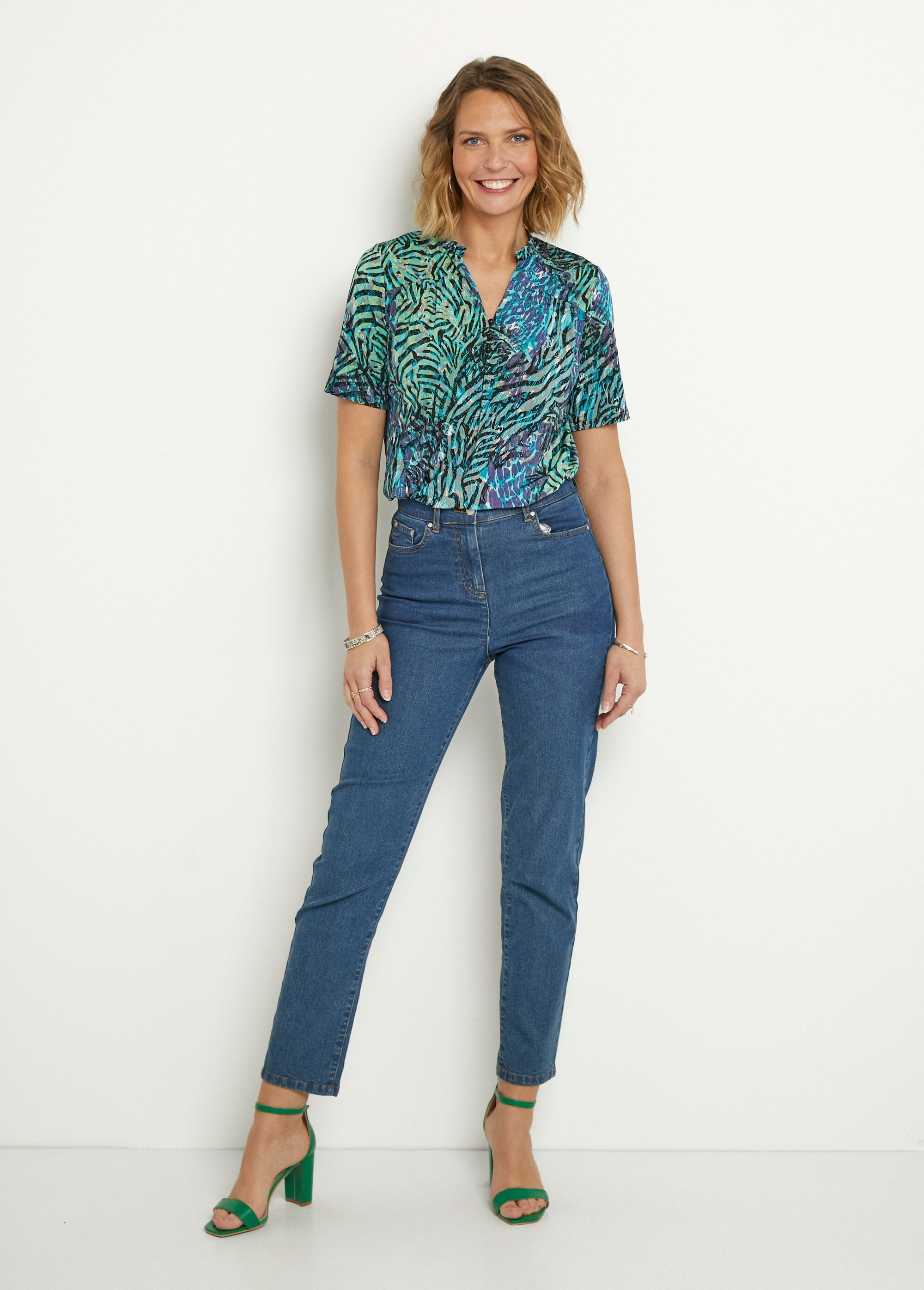 Tuniek_met_jungleprint_en_V-hals_Bleu_et_vert_SF1_slim