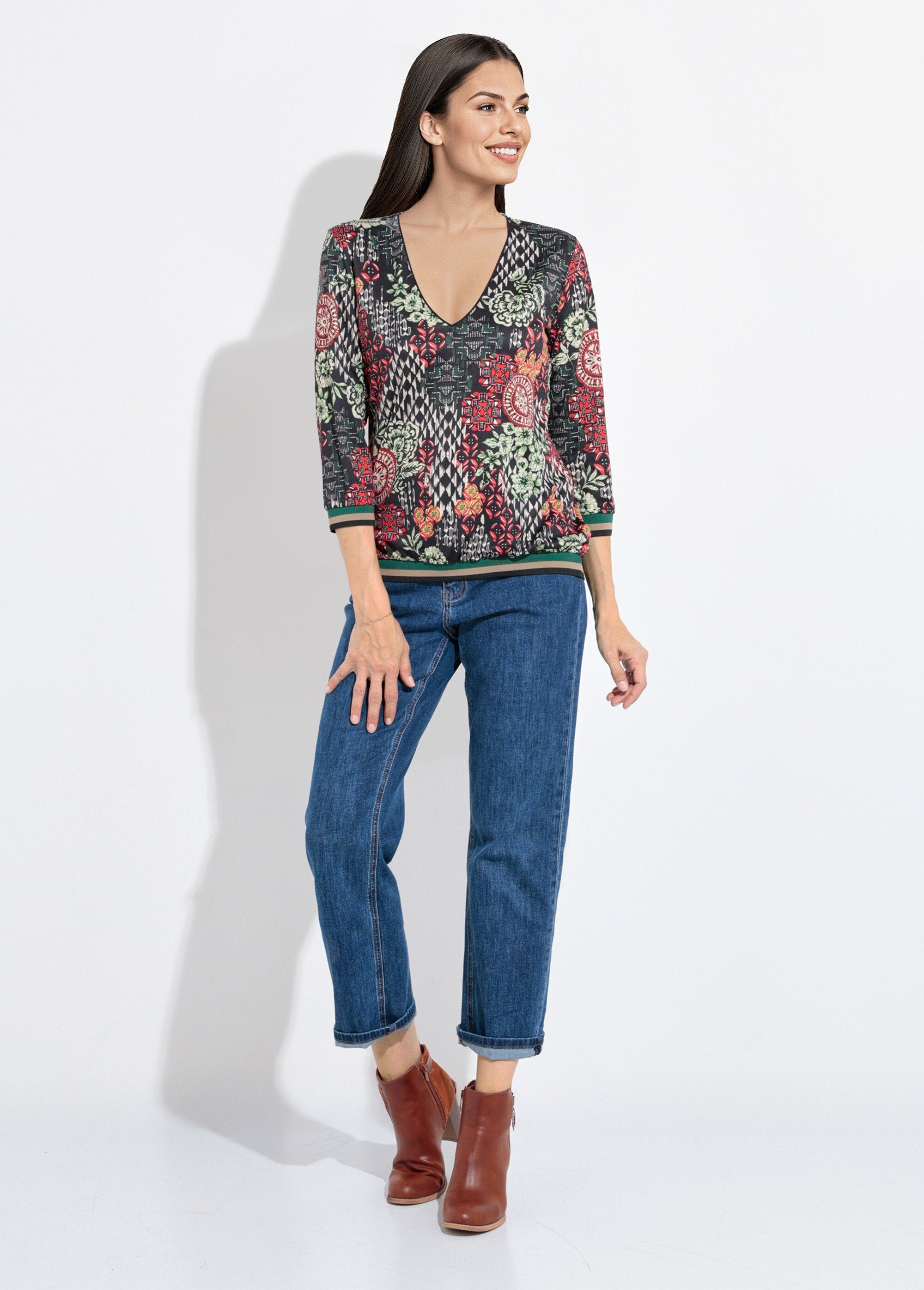 Tuniek_met_V-hals_en_geribde_zoom_Vert_et_orange_SF1_slim