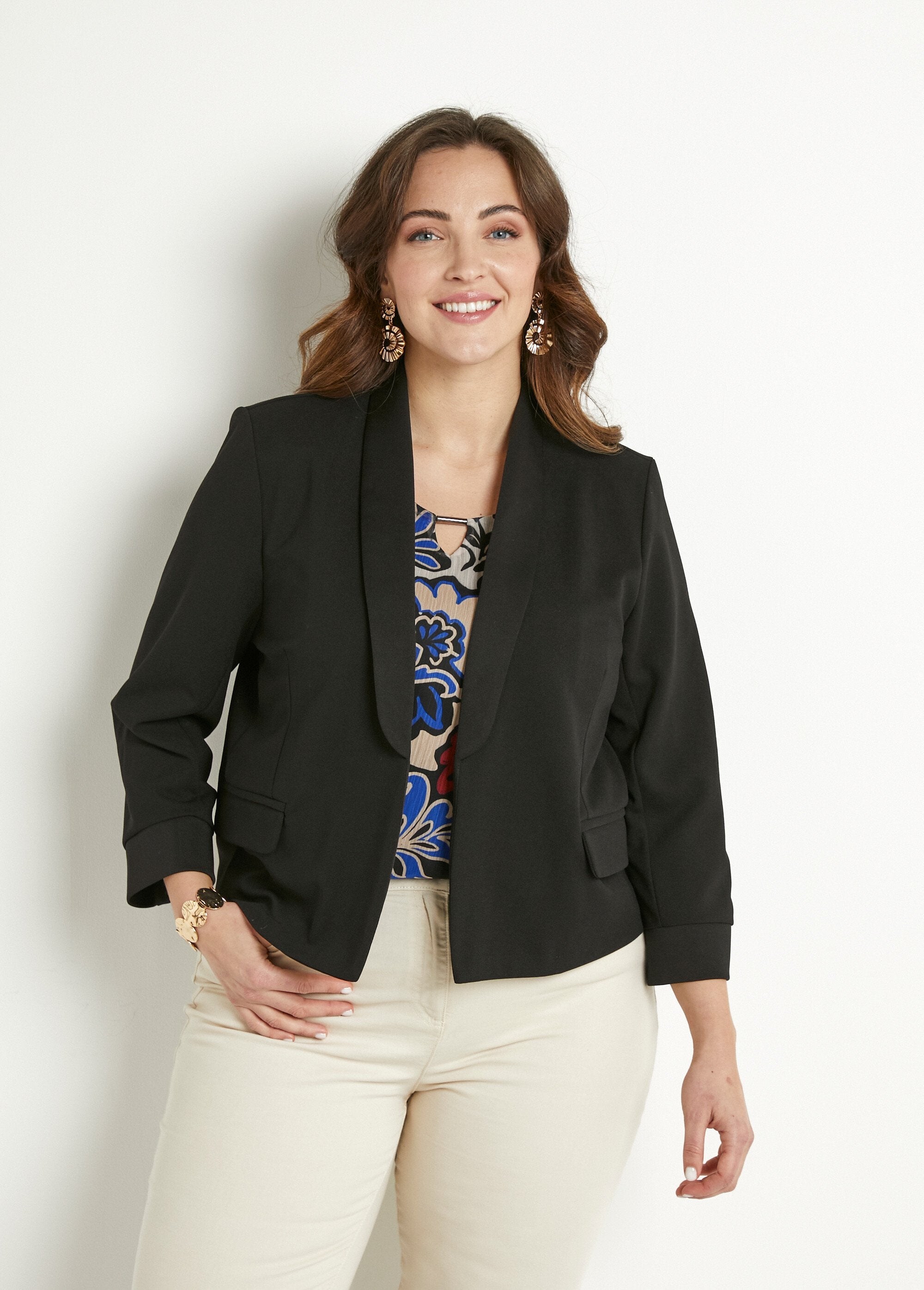 Effen_kort_smokvest_3/4_mouwen_Noir_FA1_curvy