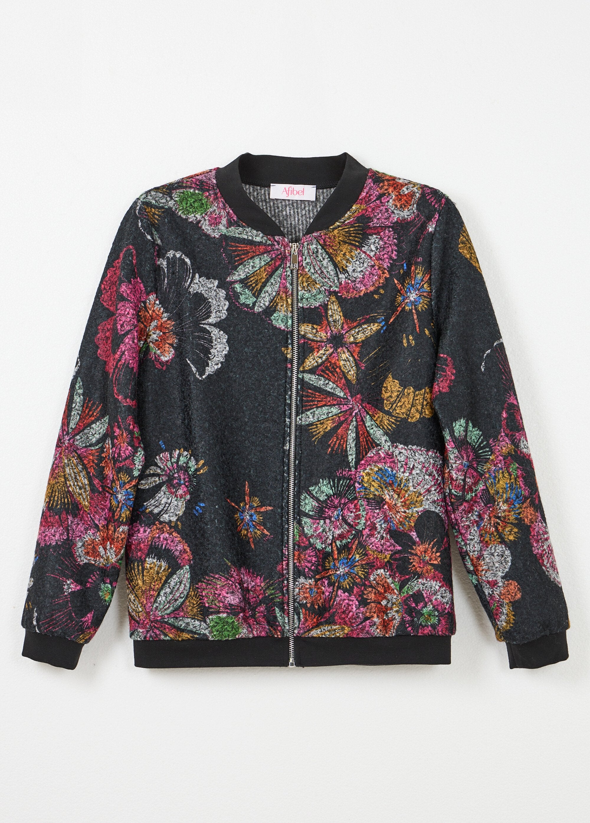 Bomberjack_van_bedrukte_bouclestof_Noir_et_rose_AP1_slim