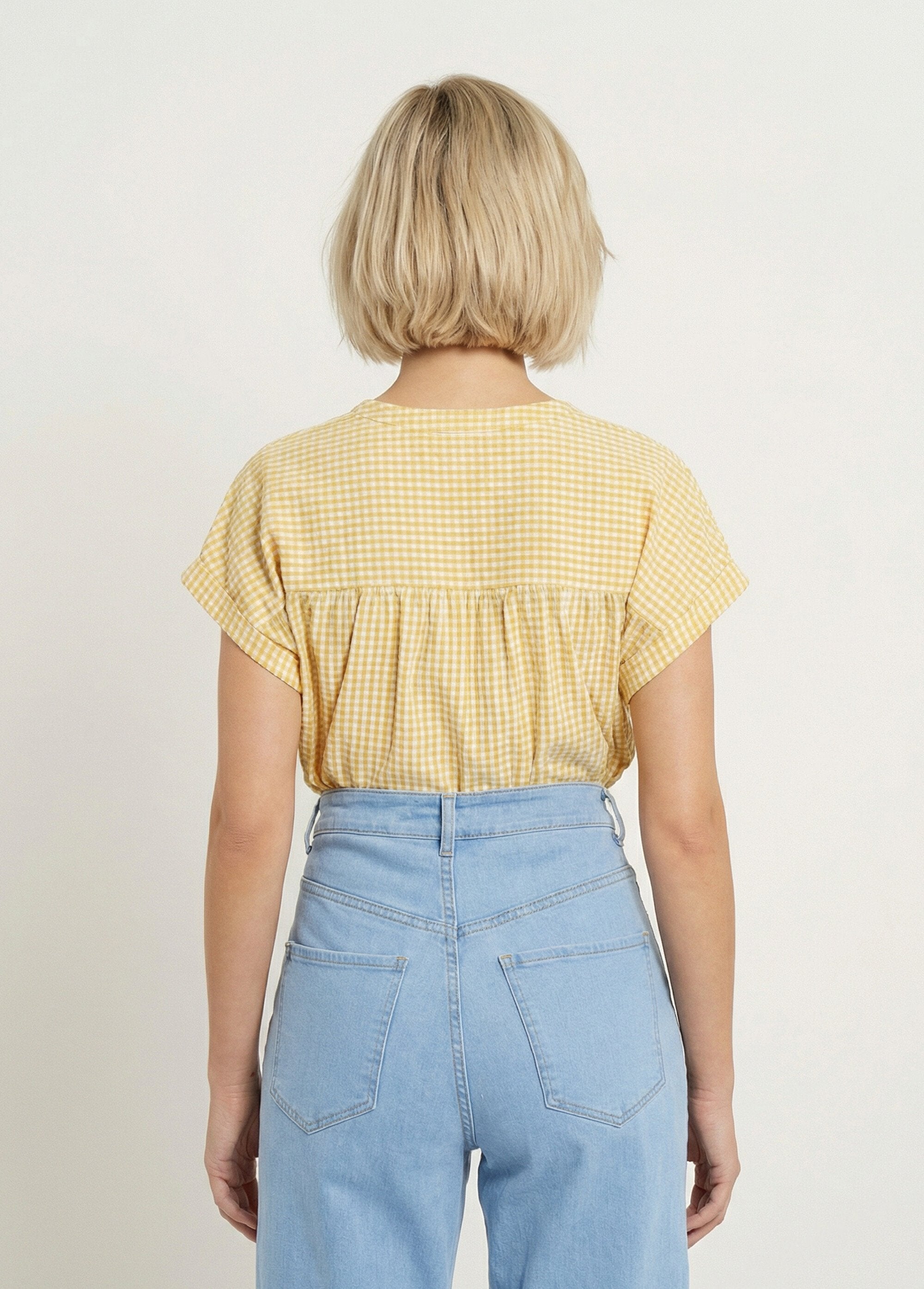 Geruite_kimonoblouse_met_korte_mouwen_Blanc_et_jaune_DO1_slim