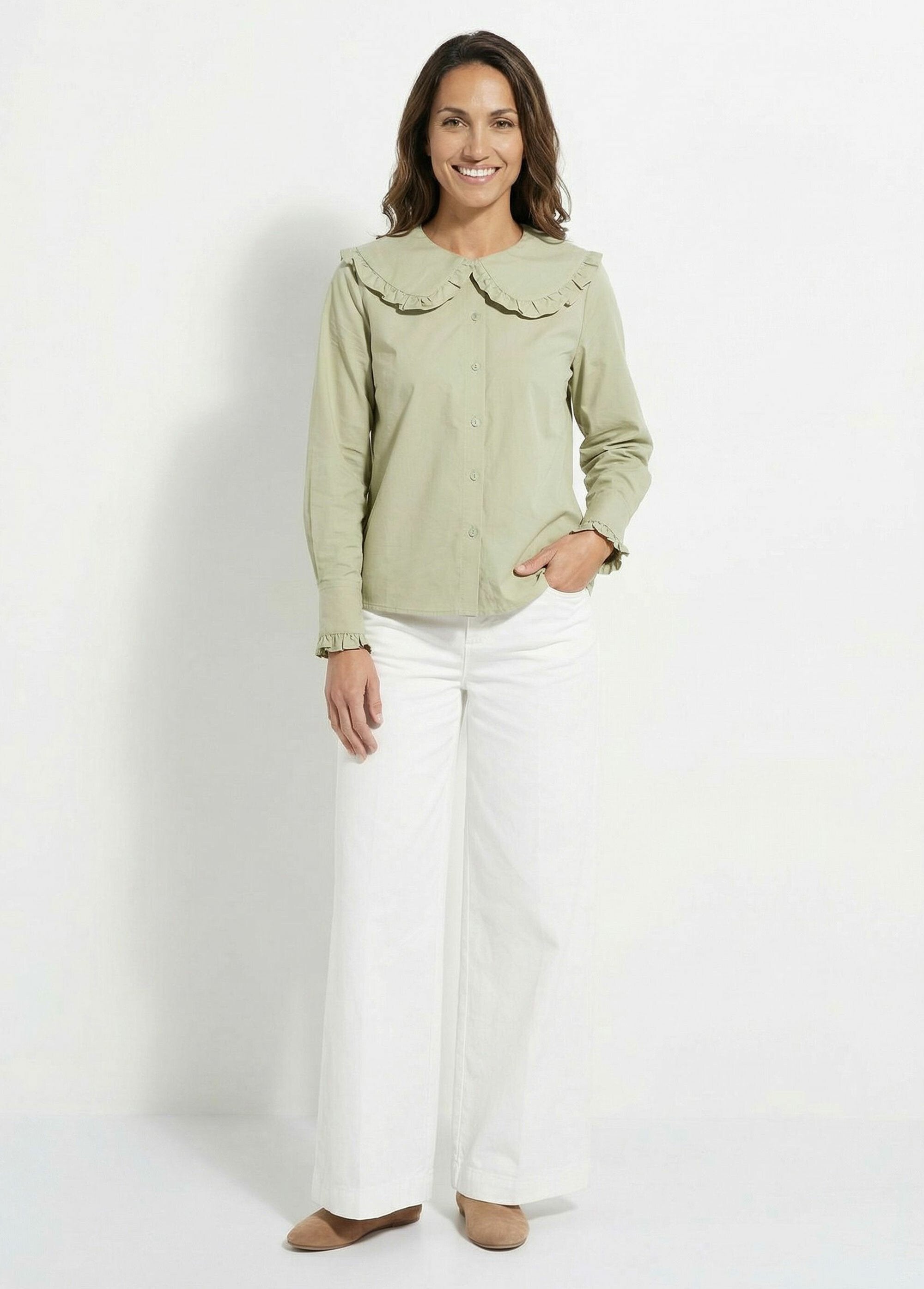 Blouse_met_geplooide_claudinekraag_Kaki_SF1_slim