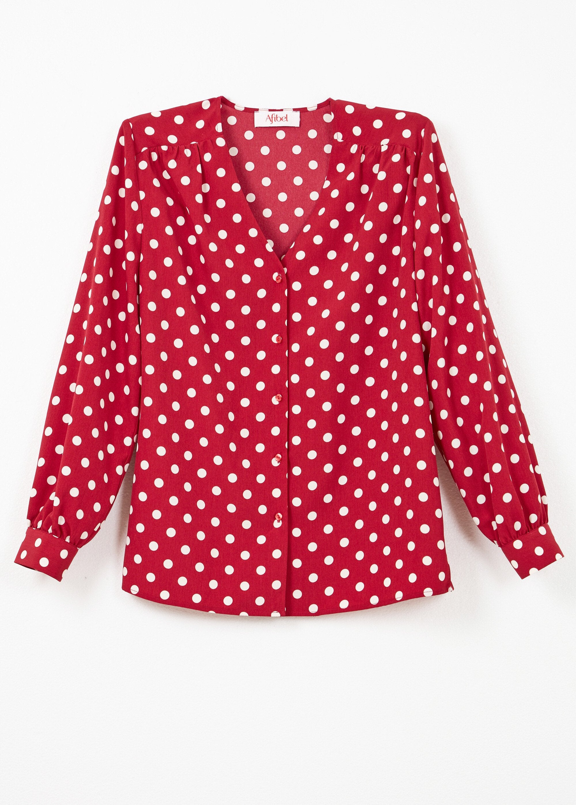 V-hals_blouse_met_lange_mouwen_en_stippenprint_Bordeaux_et_ecru_AP1_slim