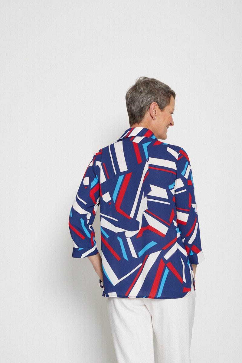 Chemisier_droit_graphique_manches_3/4_Bleu_et_rouge_DO1_slim