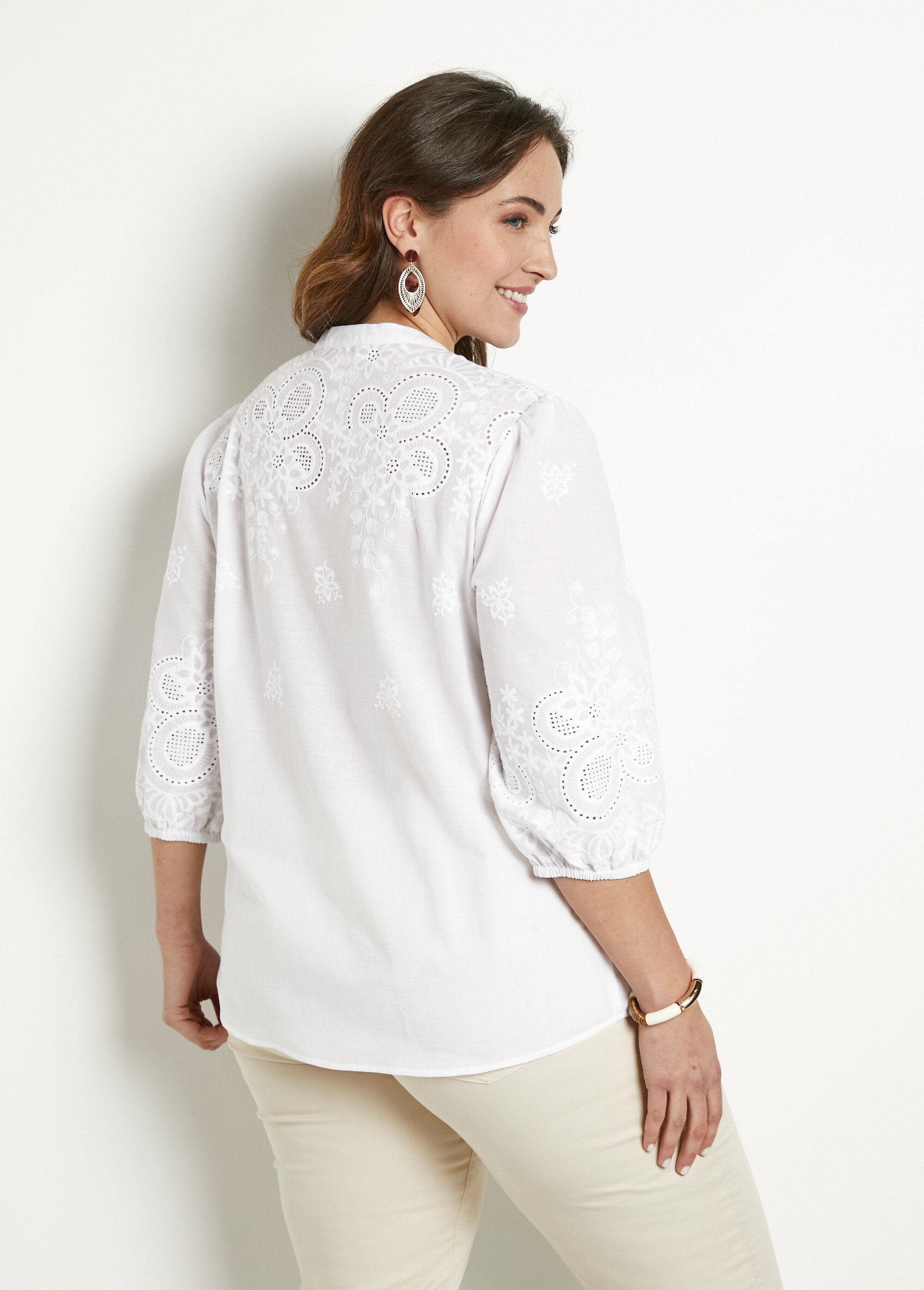 Lange_geborduurde_katoenen_blouse,_3/4_mouwen_Blanc_DO1_curvy