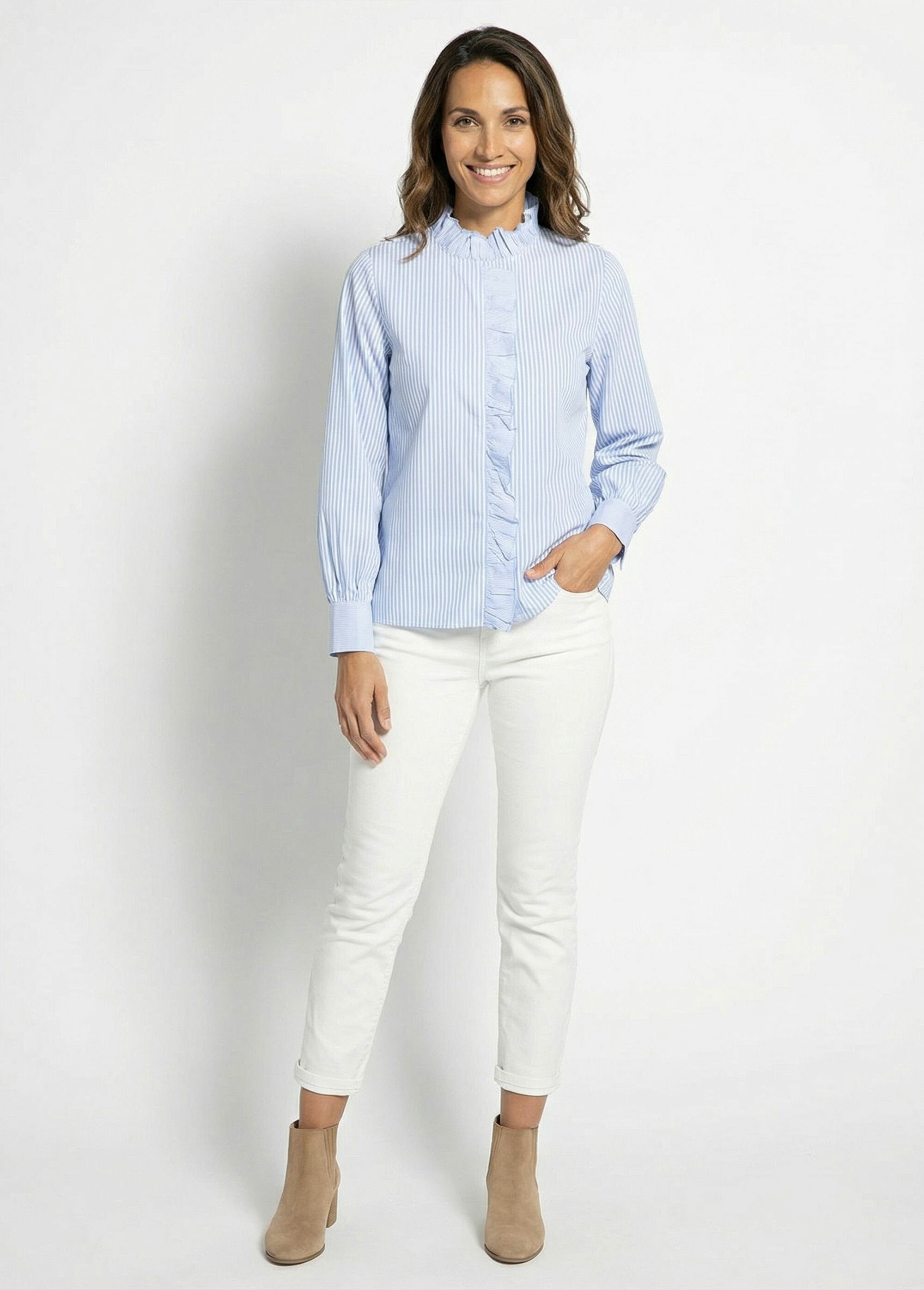 Gestreepte_blouse_met_opstaande_kraag_Bleu_raye_SF1_slim