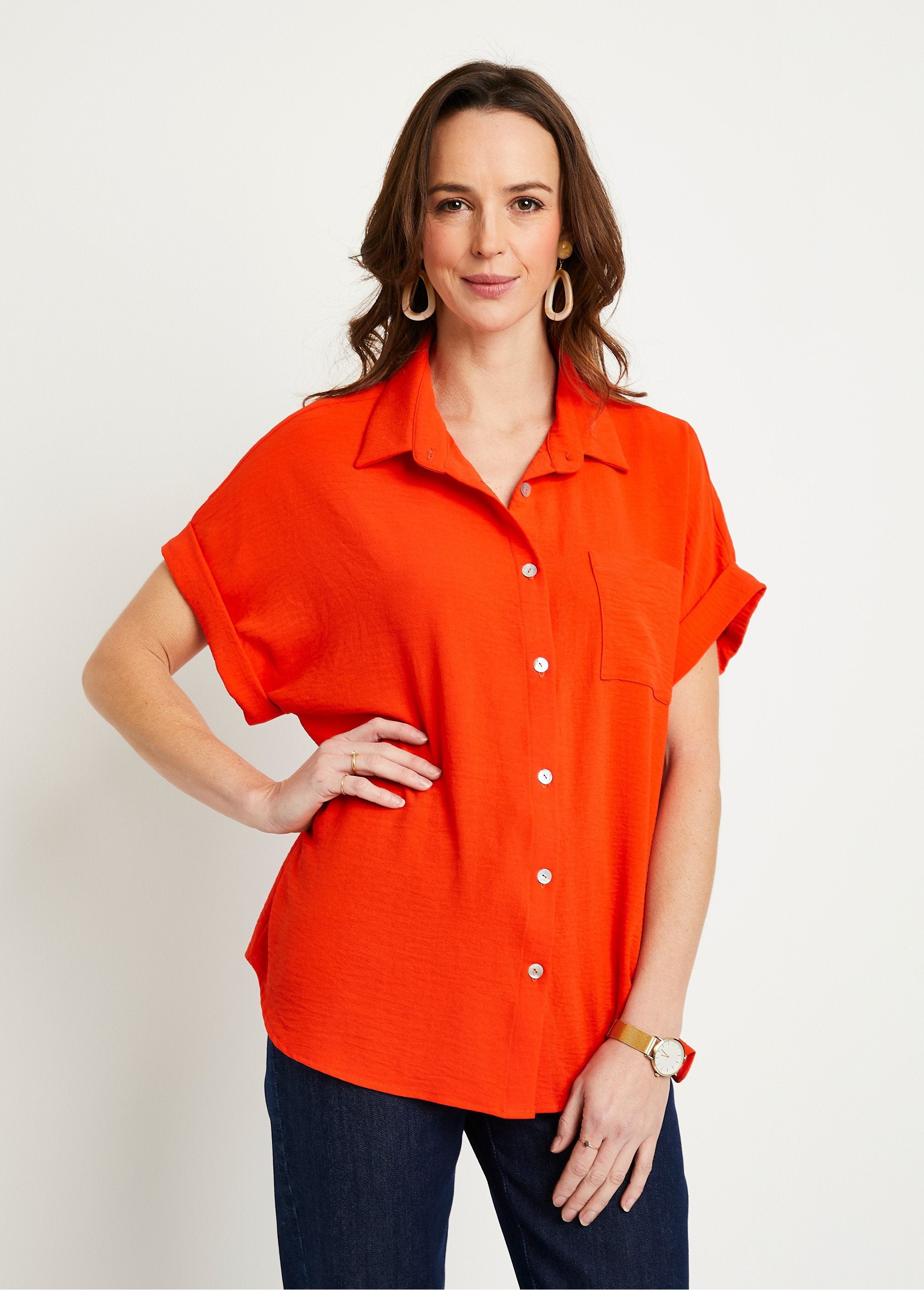 Effen_blouse_met_korte_mouwen_ORANJE_FA1_slim