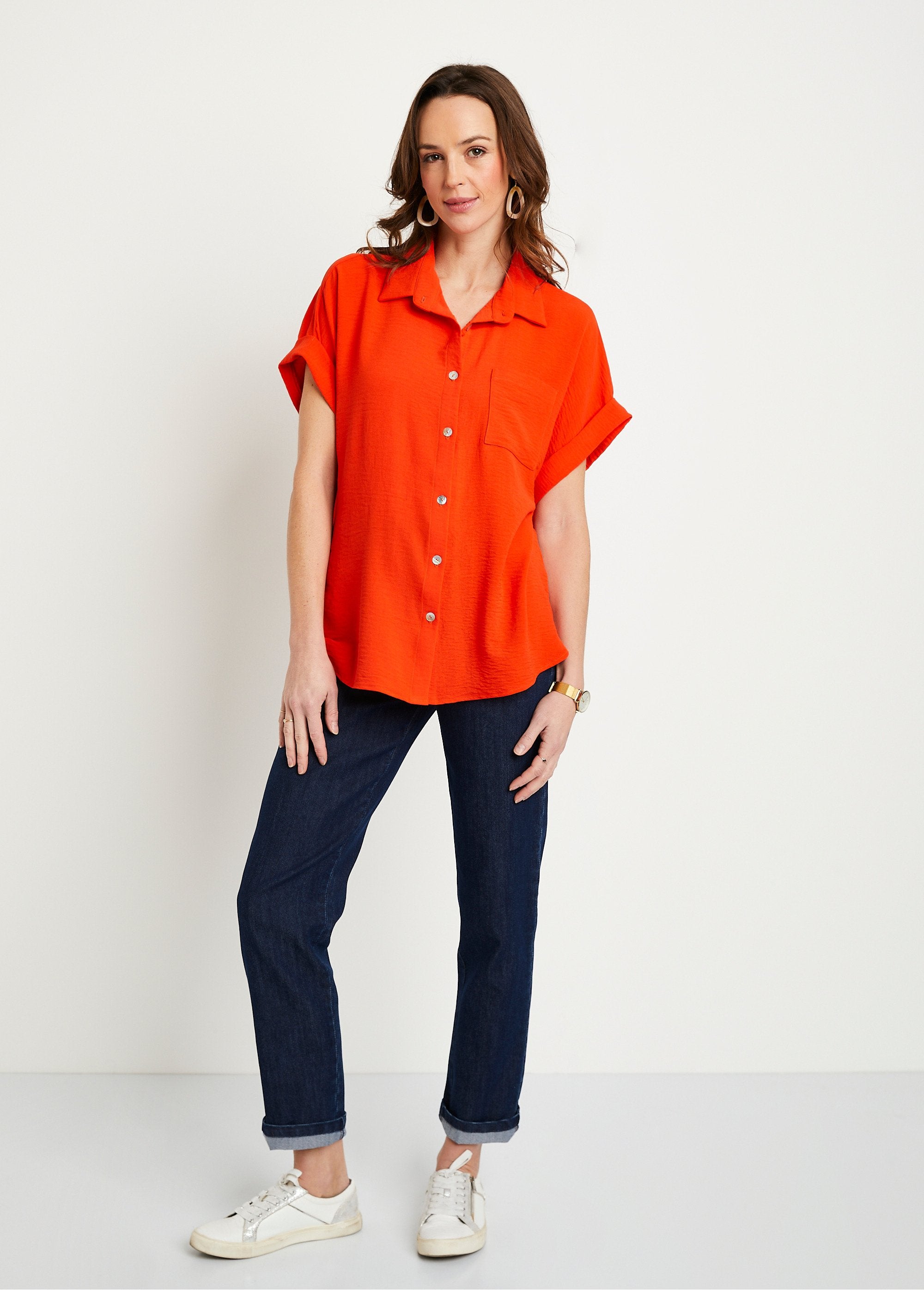 Effen_blouse_met_korte_mouwen_ORANJE_SF1_slim