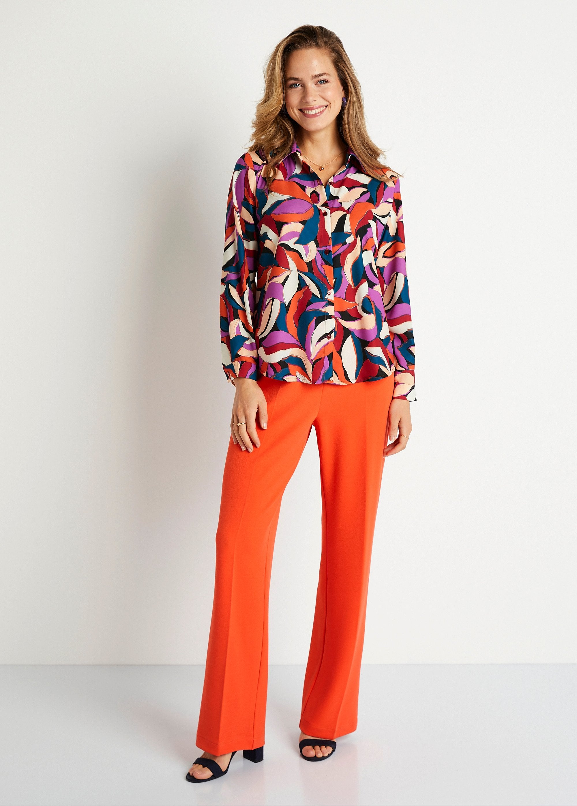 Blouse_met_lange_mouwen_Oranje_en_paars_SF1_slim