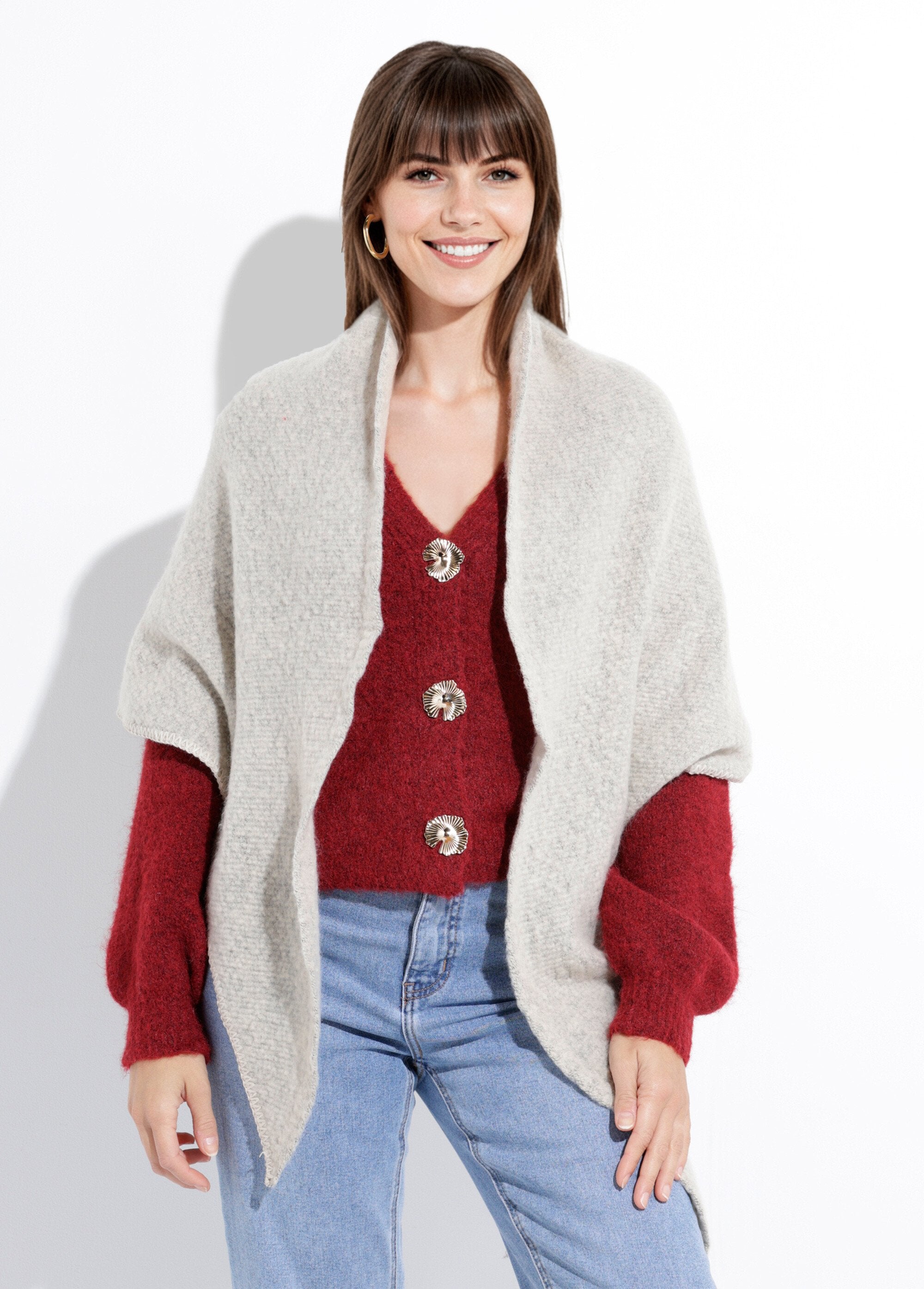 Zachte_en_warme_gebreide_driehoeksjaal_Beige_chine_FA1_slim