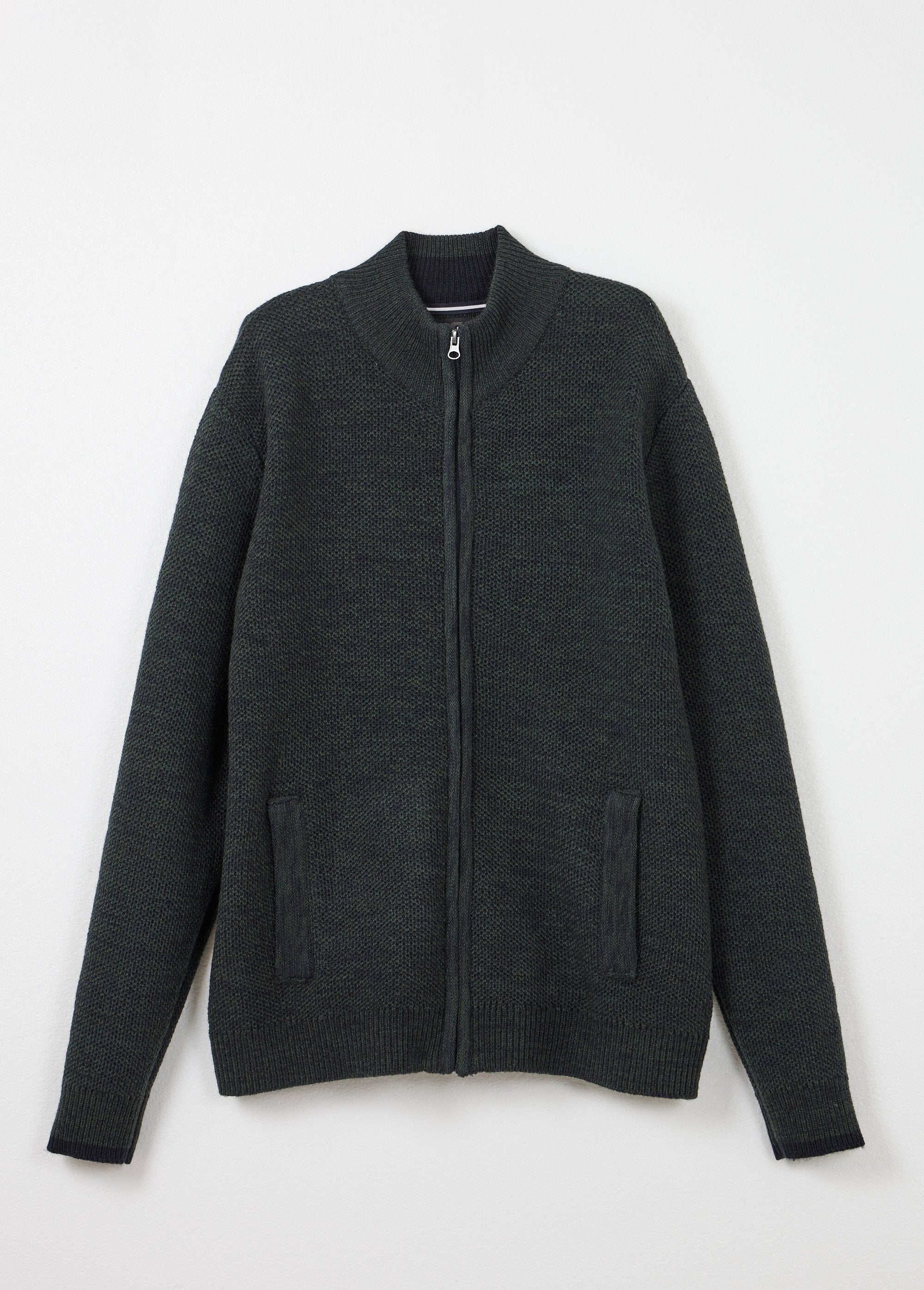 Vest_met_rits_en_opstaande_kraag_in_gevlekte_gebreide_wol_Vert_AP1_slim