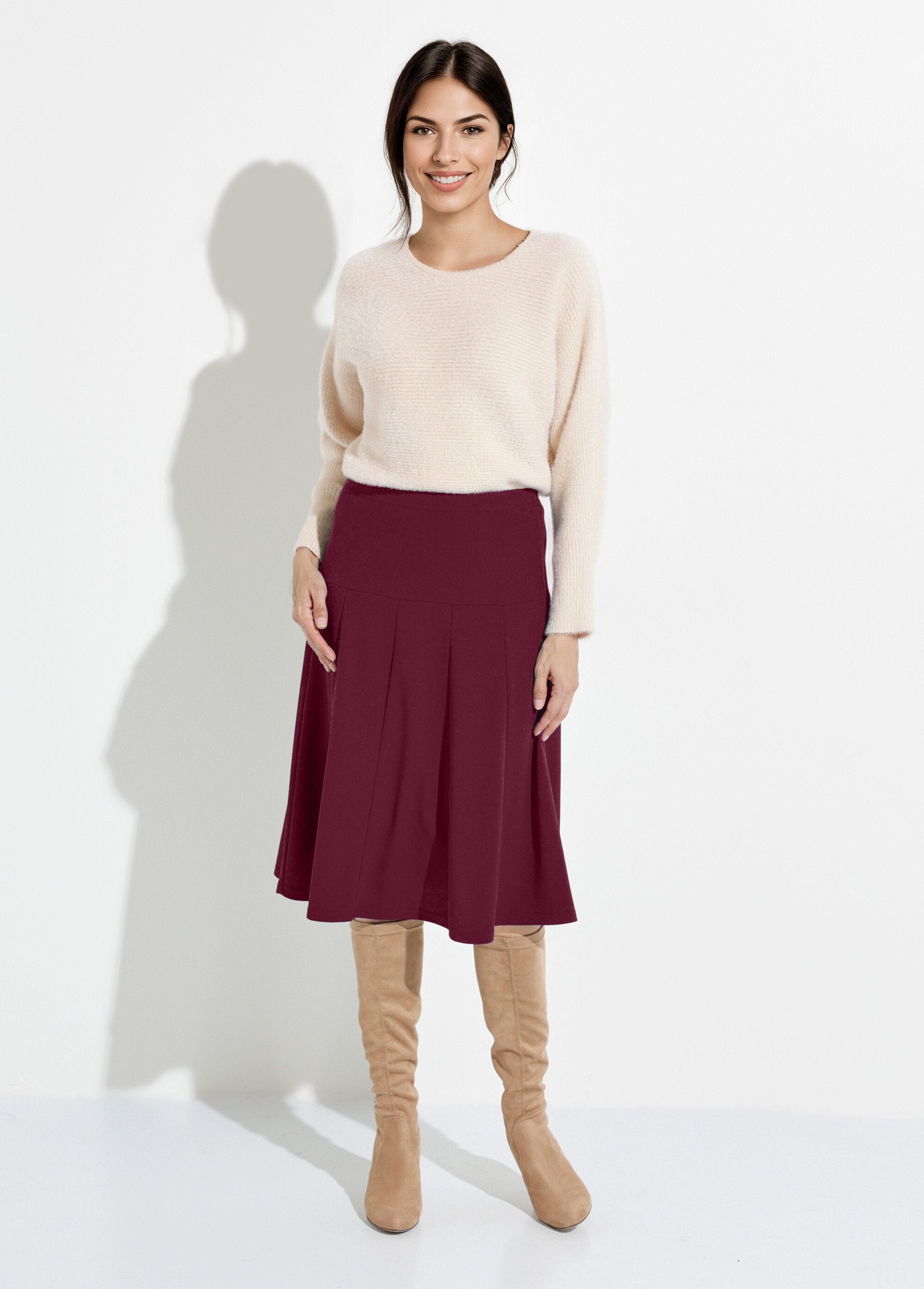 Effen_uitlopende_rok_halverwege_de_lengte_met_elastische_tailleband_Bordeaux_SF1_slim