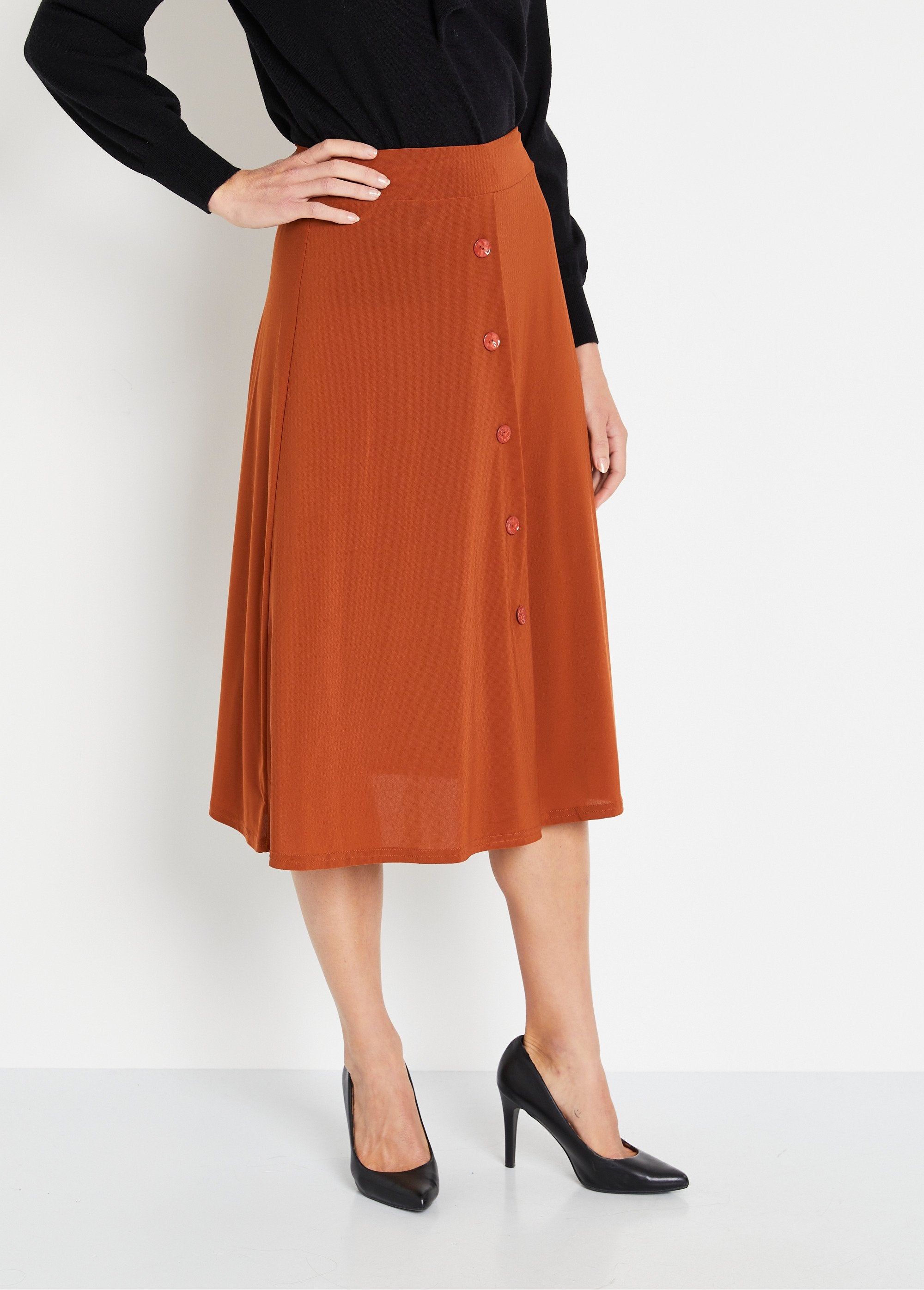 Lange_effen_uitlopende_rok_met_elastische_tailleband_Camel_FA1_slim