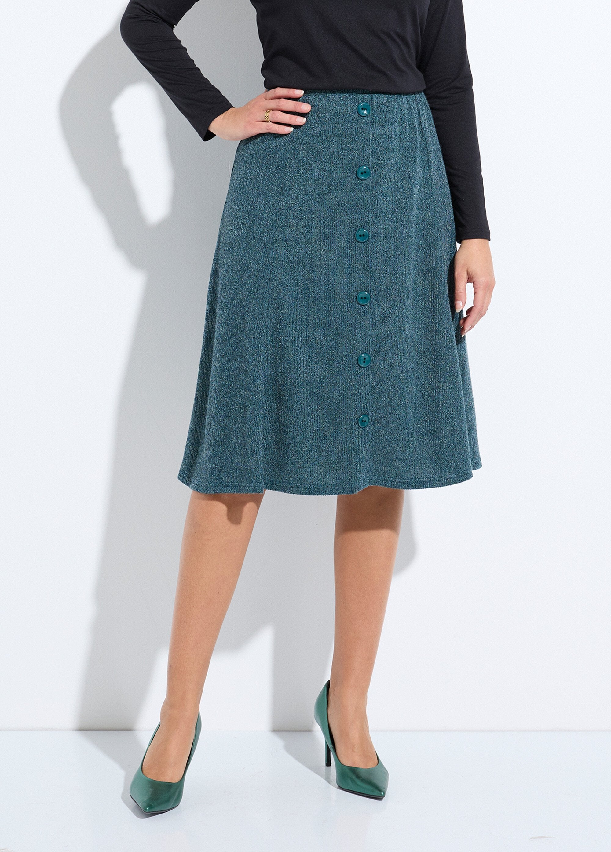 Jupe_mi_longue_évasée_maille_chaude_unie_Vert_FA1_slim