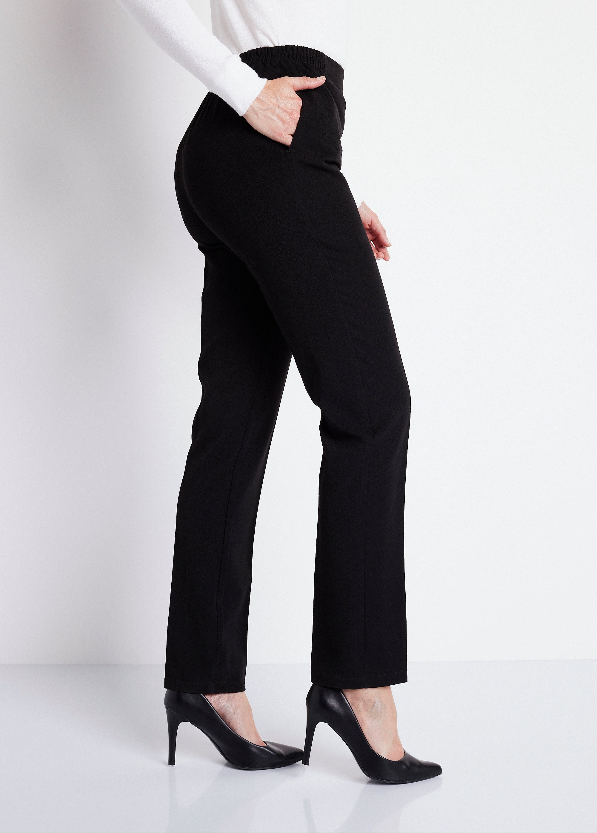 Broek_met_rechte_pijpen,_semi-elastische_tailleband_en_plat_buikje_Effen_zwart_DR1_slim