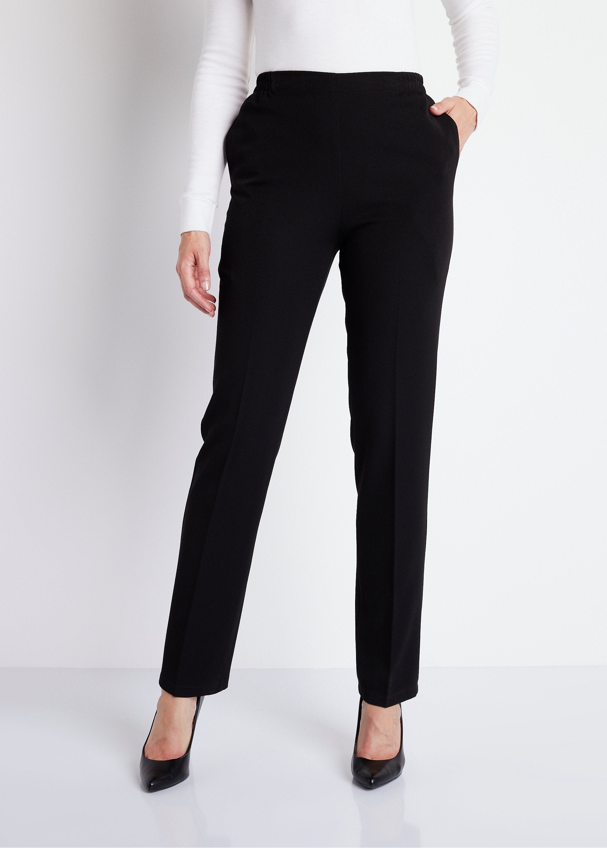 Broek_met_rechte_pijpen,_semi-elastische_tailleband_en_plat_buikje_Effen_zwart_FA1_slim