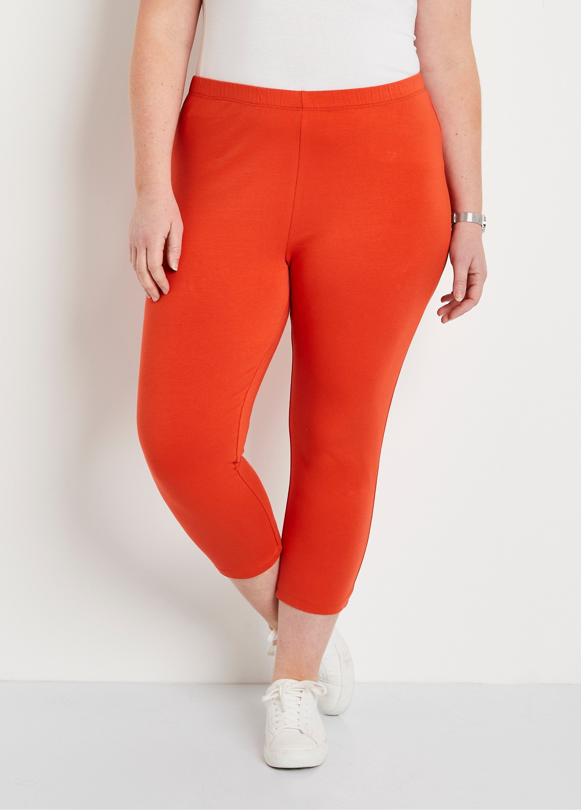 Korte_katoenen_legging_met_elastische_tailleband_ORANJE_FA1_curvy