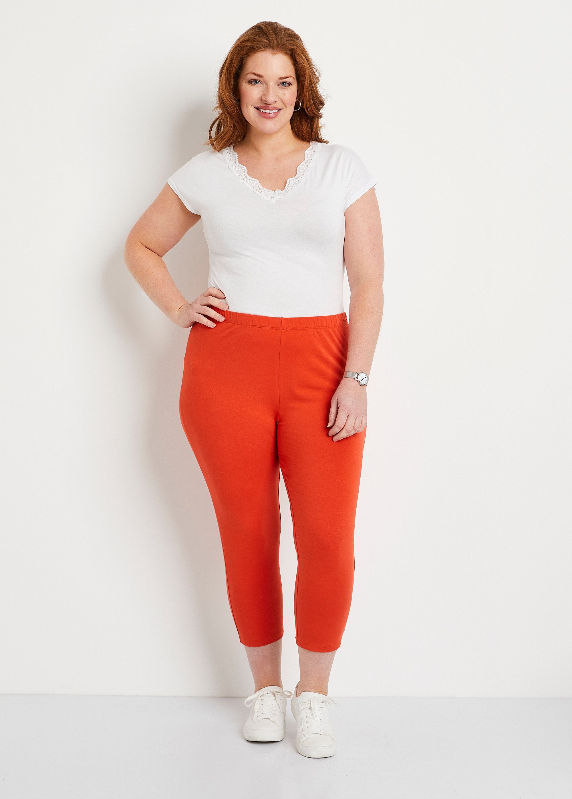 Korte_katoenen_legging_met_elastische_tailleband_ORANJE_SF1_curvy