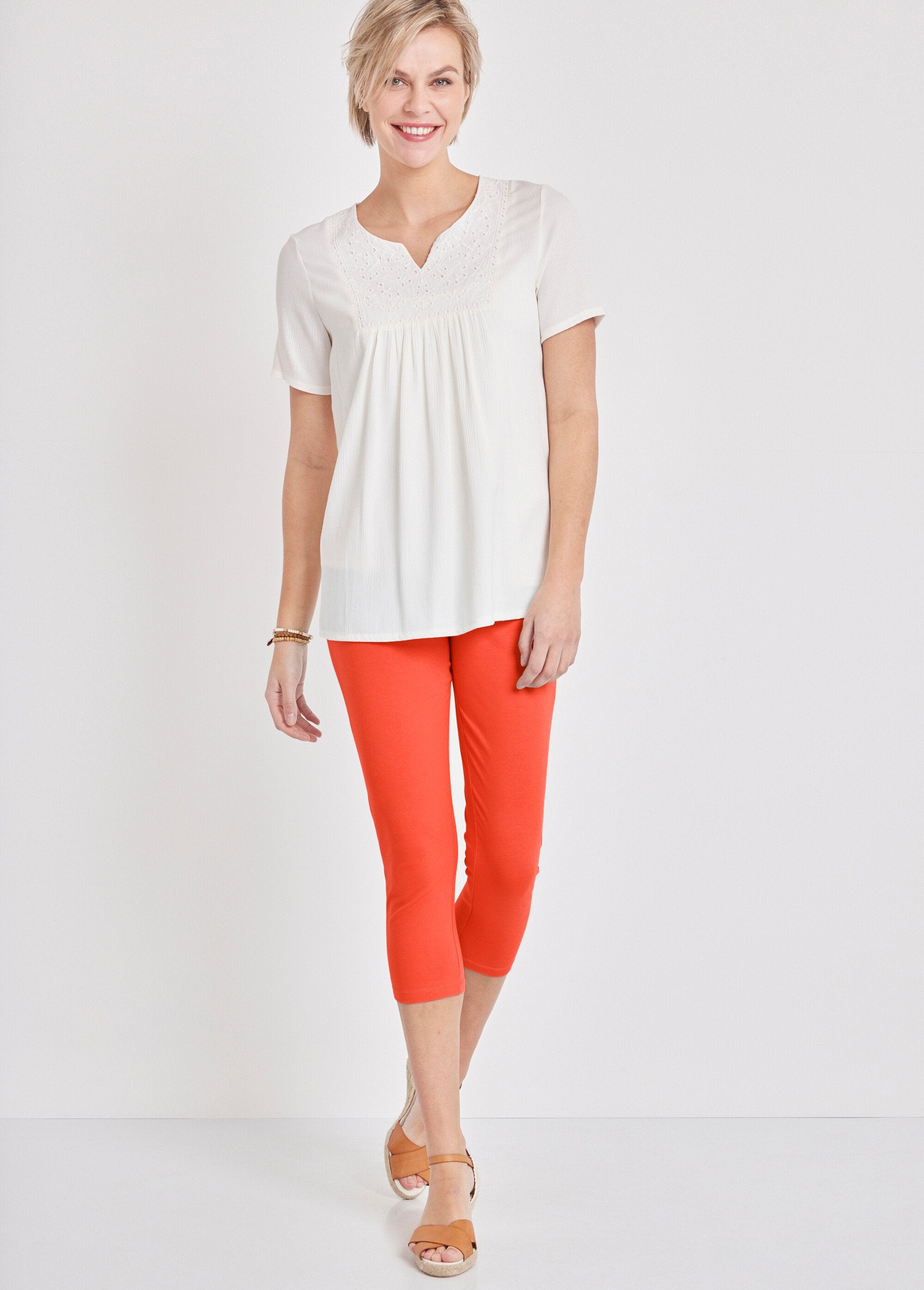 Korte_legging_in_effen_of_bedrukte_katoen_Uni_corail_SF1_slim